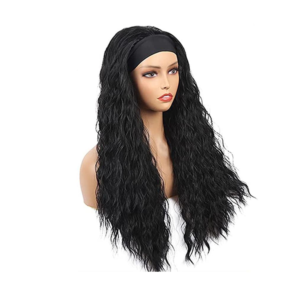 Water Wave Glueless Headband Wig - Natural Black 180% Density Human Hair - Perfect for Daily Wear, Cosplay & Protective Styling