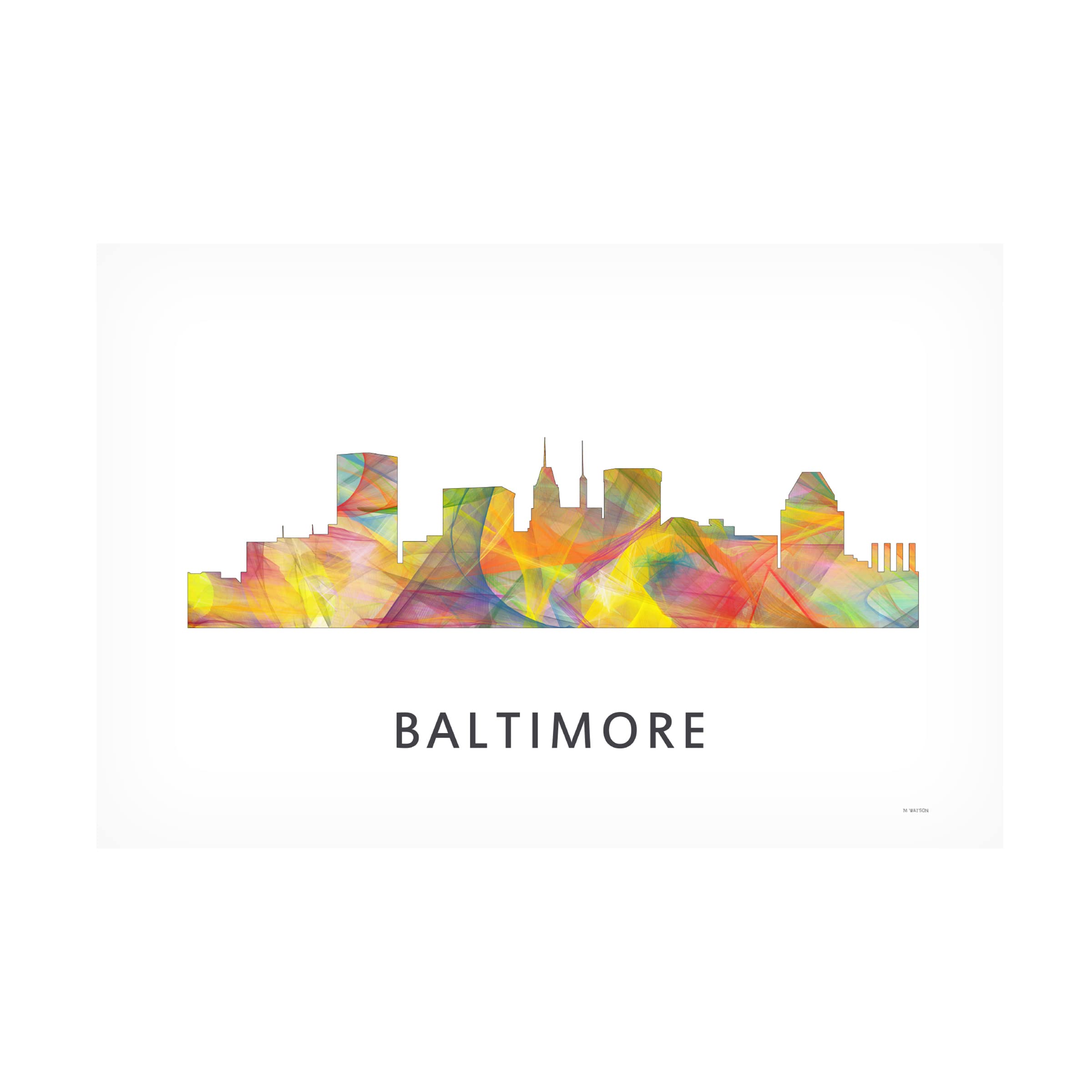 Trademark Fine Art 'Baltimore Maryland Skyline' Canvas Wall Art by Marlene Watson - 16x24 Inches - Modern Cityscape Painting for Living Room, Office & Home Decor