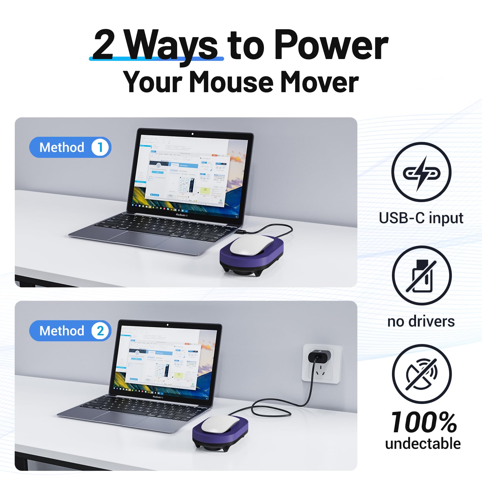 HONKID Undetectable Mouse Mover Jiggler with ON/Off Switch - USB Plug & Play - Simulates Physical Mouse Movement - Prevents Computer Sleep/Lock Screen (Purple) - Perfect for Remote Work, Online Meetings & Gaming
