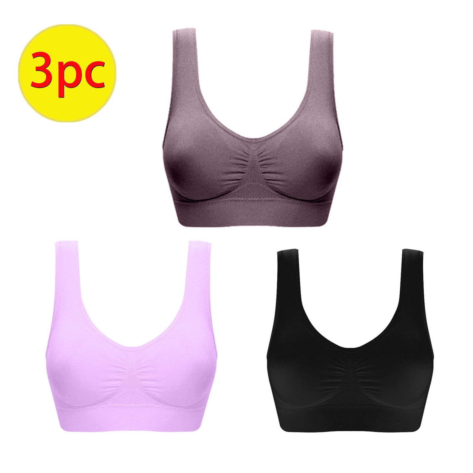 3 Pack Women's Sports Bras - Wireless Push Up Yoga Bras for Gym & Running