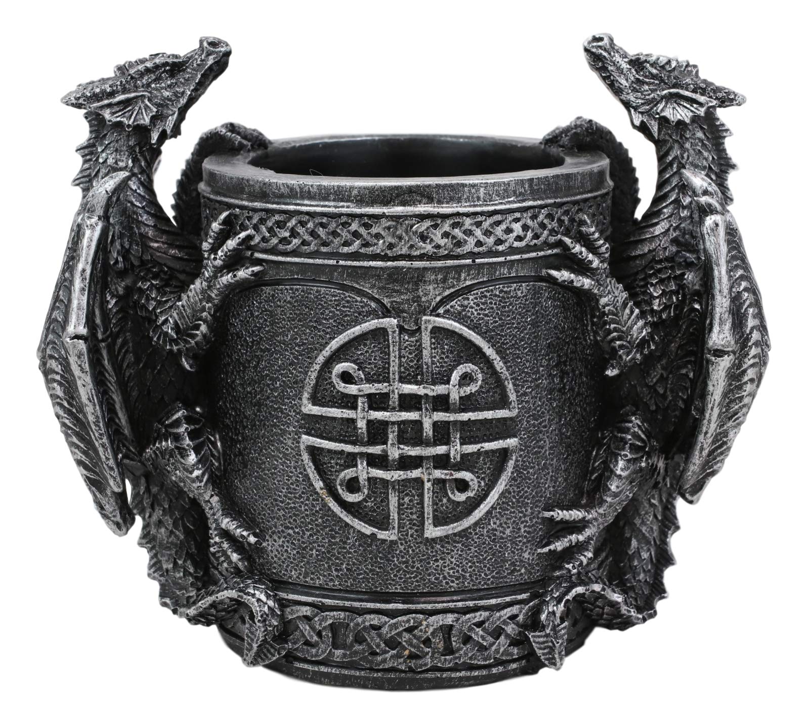 Ebros Medieval Fantasy Celtic Twin Climbing Dragons Bookend Statue - Gothic Dragon Themed Office Organizer, Desktop Pen & Pencil Holder, Makeup Brush Stand - 6.5