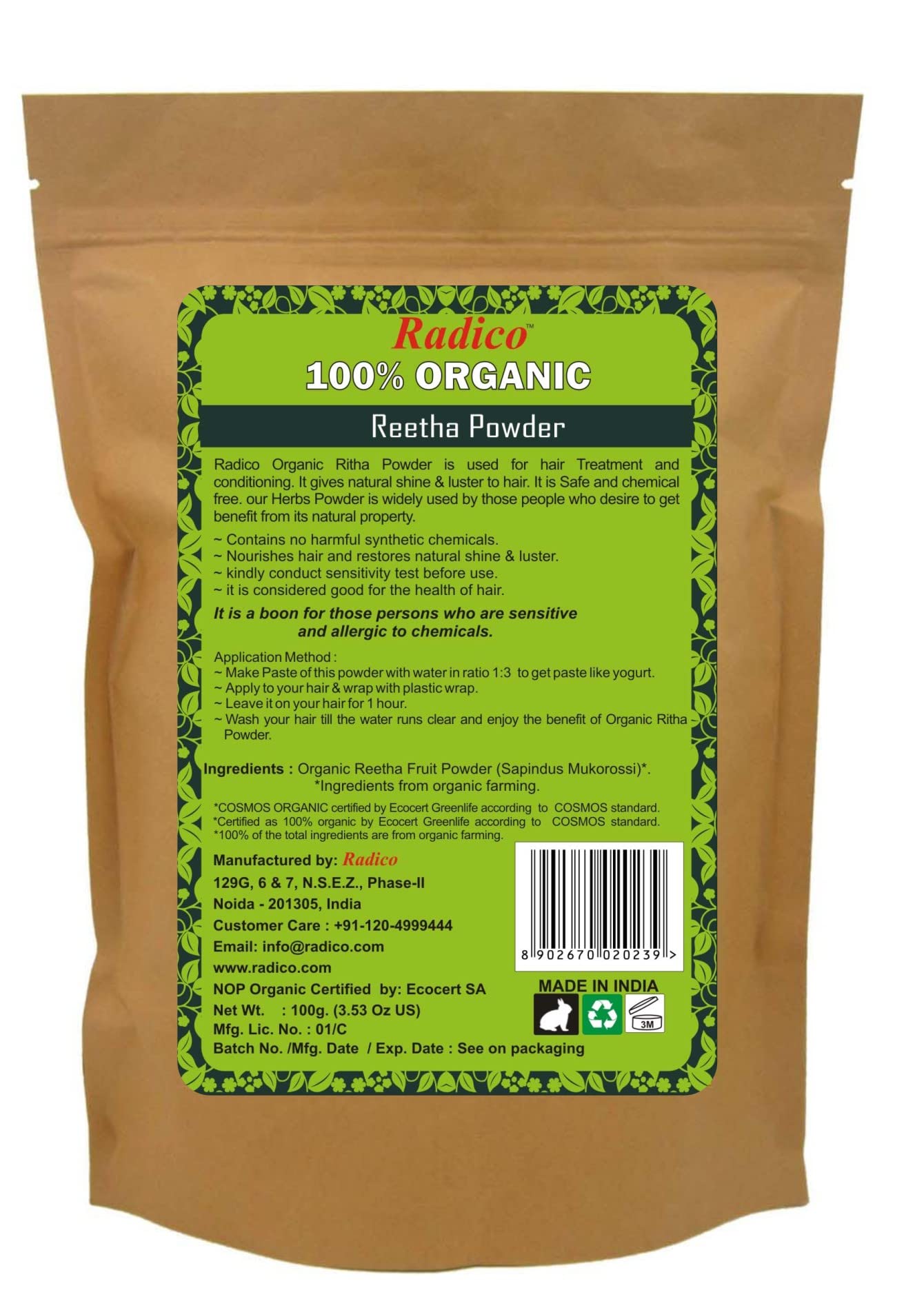 Organic Reetha Hair Treatment Powder - 100% Natural & Chemical-Free for Soft, Shiny, Healthy Hair | Anti-Hair Loss, Damage Repair, Dandruff Prevention | 100g | Perfect for Daily Hair Care & Scalp Nourishment