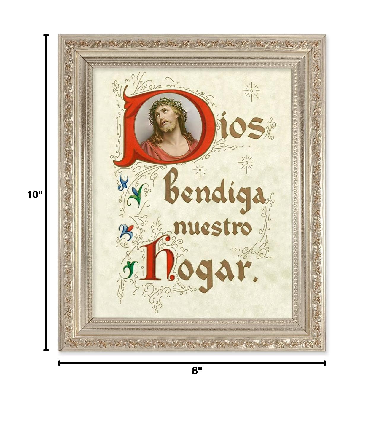 Antique Silver Framed Spanish House Blessing Wall Art - Large Carved Scrollwork Decor for Home, Office & Gift Giving