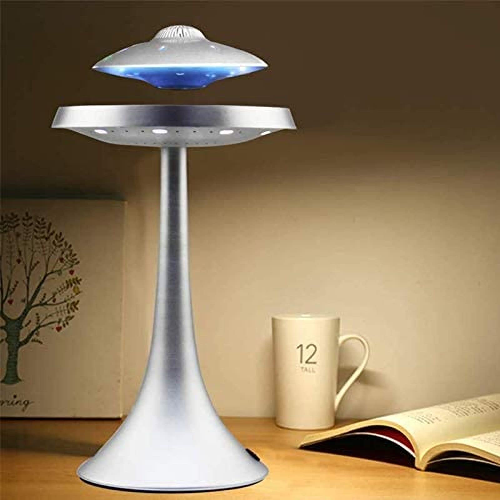 Wireless Magnetic Levitating Bluetooth Speaker with 5W Stereo Sound, LED UFO Lamp, 360° Rotation & Wireless Charging - Perfect for Home Decor, Office Gadget & Unique Gift Idea