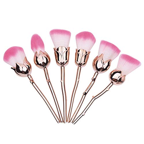 6Pcs Rose Flower Makeup Brush Set - Blush, Powder & Face Brushes for Flawless Beauty