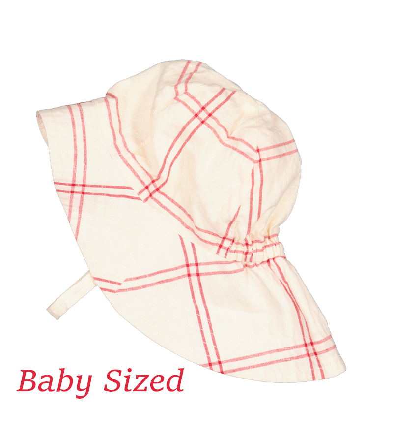 MarMar Copenhagen Red Check Baby Alba Long Sun Hat - UV Protection Wide Brim Floppy Hat for Infants & Toddlers - Perfect for Beach, Park, and Outdoor Summer Activities