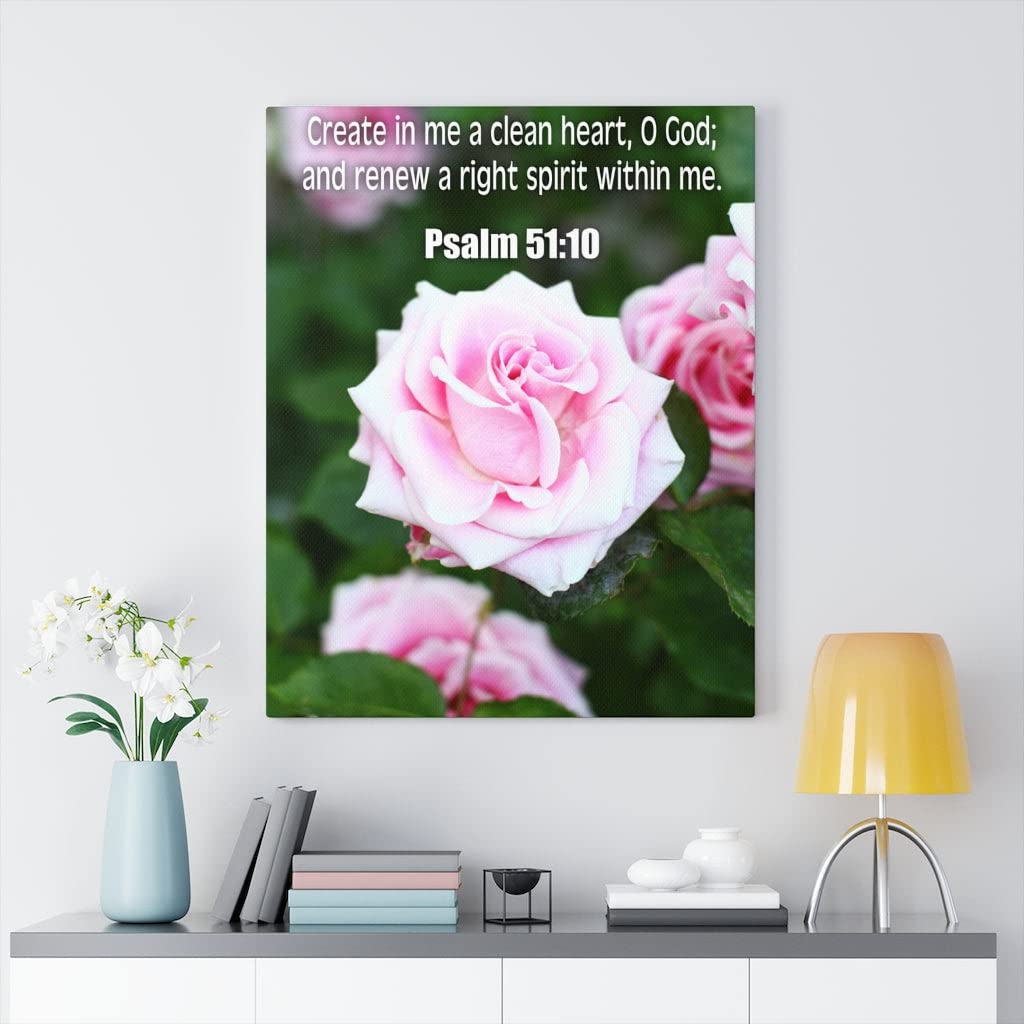 Bible Verse Canvas Art - Psalm 51:10 'Create in Me a Clean Heart' Christian Wall Decor - Perfect for Home, Church & Prayer Room Inspiration