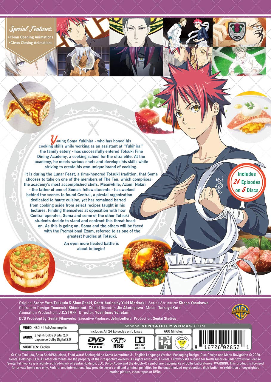 Food Wars! Shokugeki no Soma Season 3 - Anime DVD/Blu-ray | Japanese Cooking Battle Series | Perfect for Anime Fans & Culinary Enthusiasts | Great for Binge-Watching & Gift Giving
