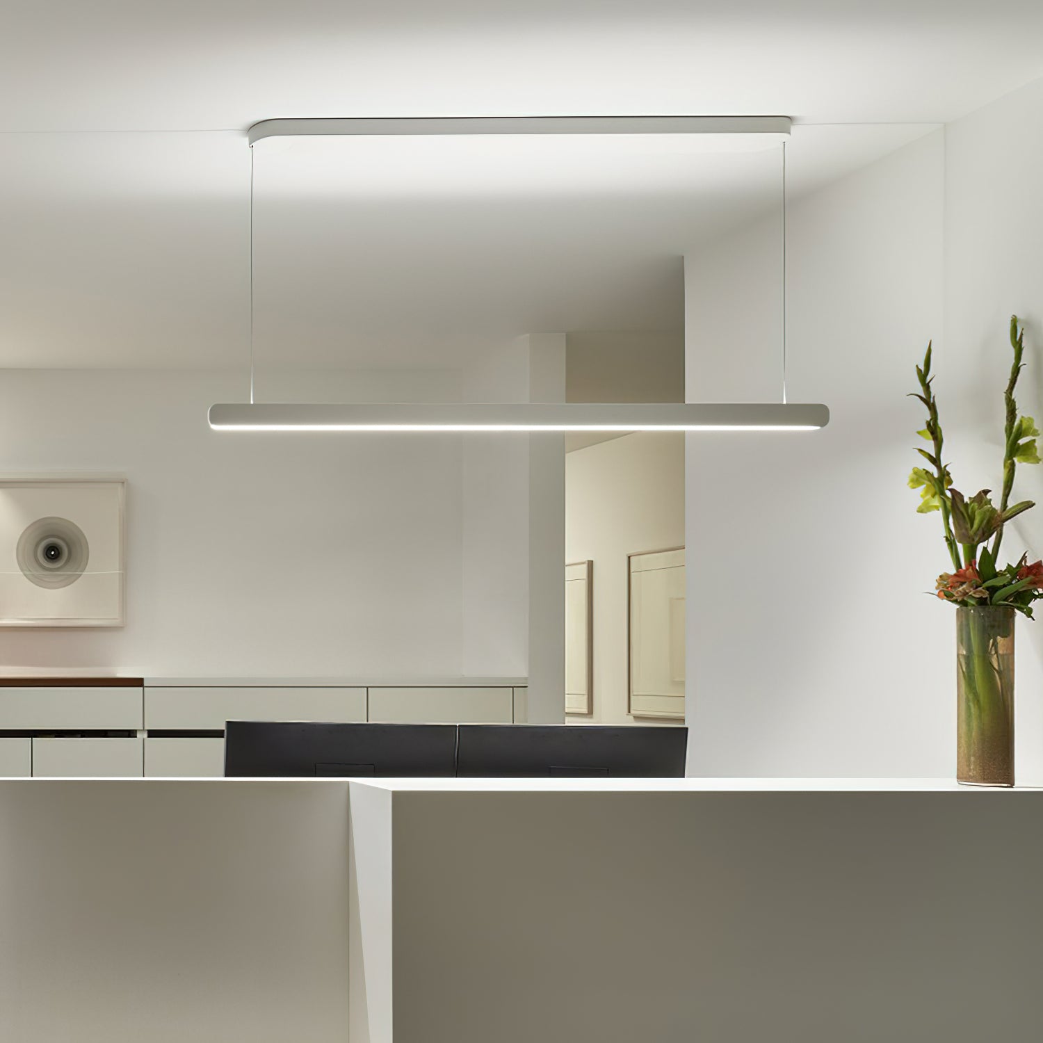 Modern Linear Pendant Light - Adjustable LED Hanging Lamp for Kitchen Island, Dining Room & Office - Sleek Minimalist Design with Warm/Cool Lighting Options