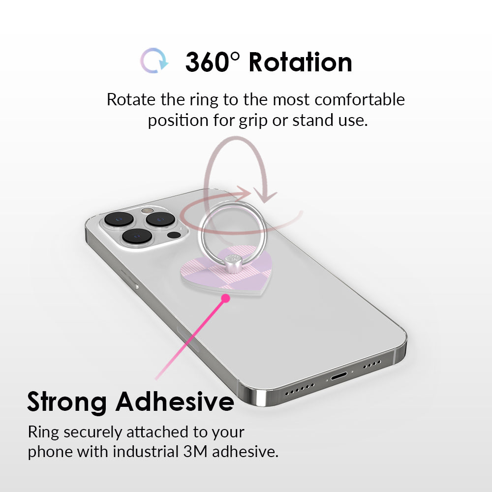 Lilac Vibe Checkered Phone Ring Holder Grip Stand - Non-Slip 360° Rotating for iPhone, Samsung & Smartphones - Perfect for Selfies, Videos & Hands-Free Use