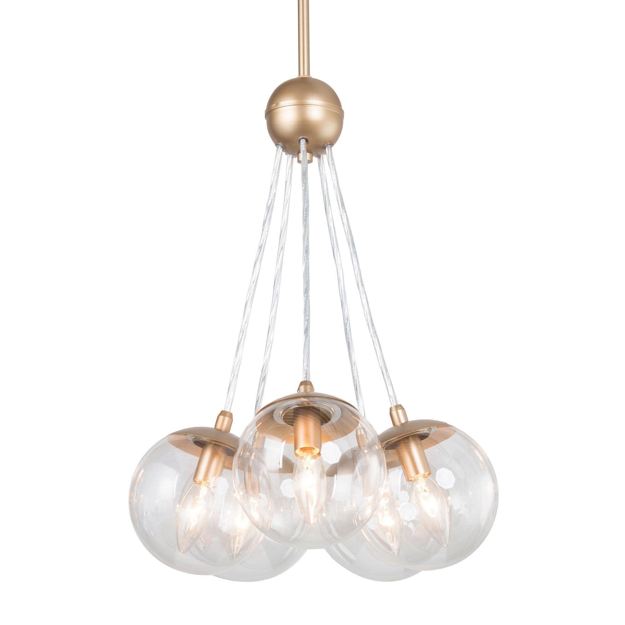 5-Light Gold Chandelier with Globe Glass Shades - Elegant Dining Room Lighting Fixture for Kitchen Island, Entryway, Foyer - Perfect for Home Decor & Romantic Ambiance