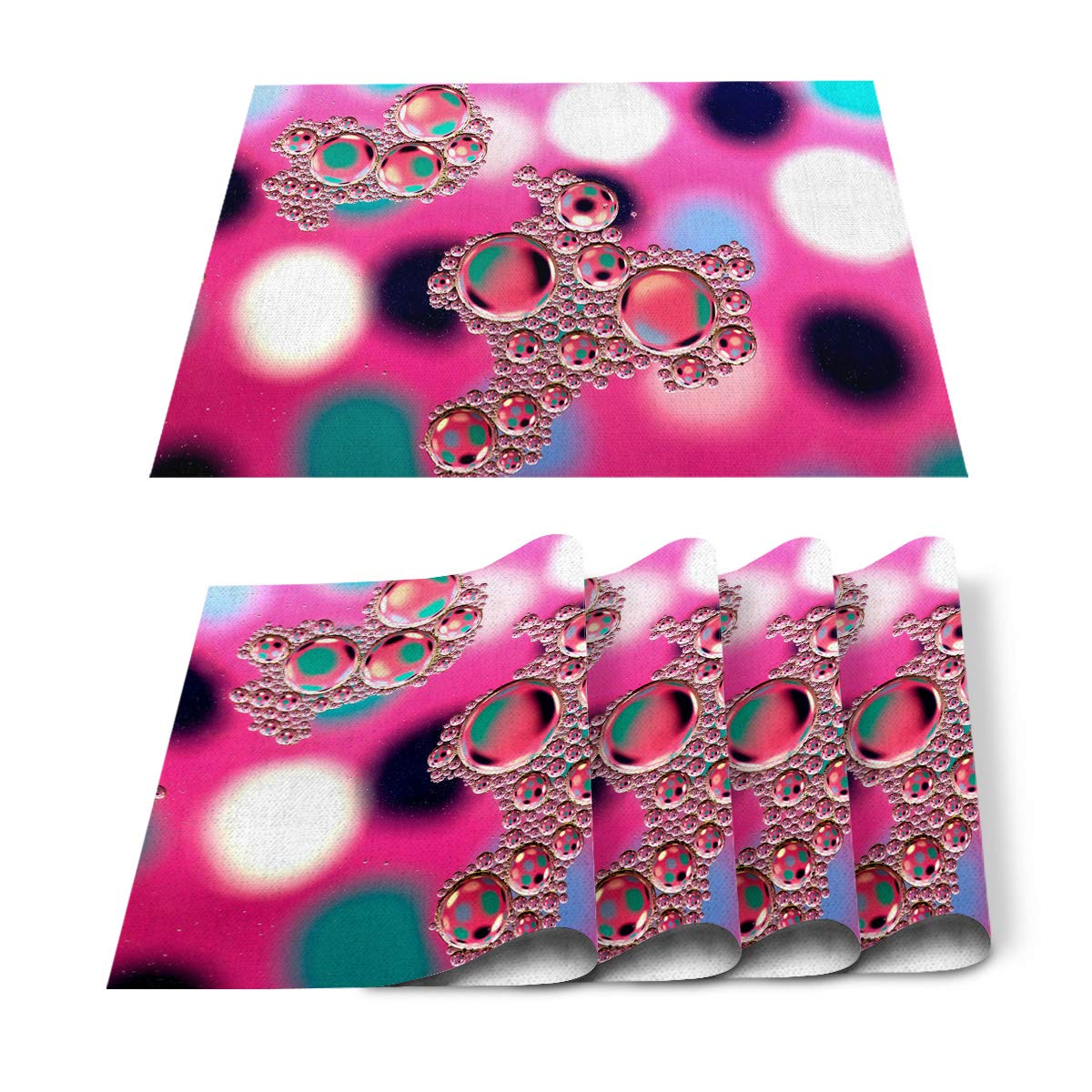 Monroda 4-Piece Bubble Placemats Set - Heat Resistant, Stain Proof Dining Table Mats for Kitchen & Home Decor - Water Drop Design in Dreamy Pink - Perfect for Everyday Meals, Dinner Parties & Instagram-Worthy Tablescapes