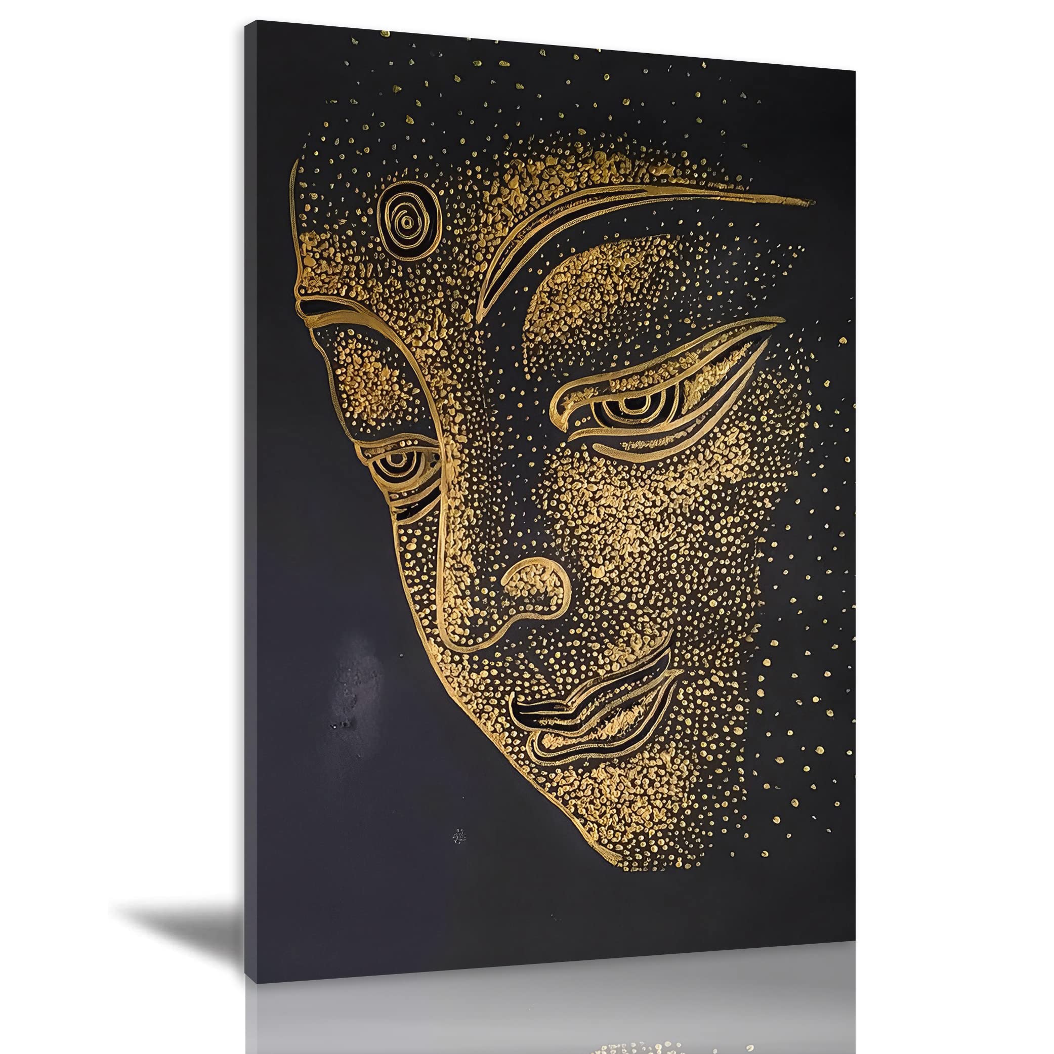 Golden Buddha Abstract Oil Painting on Canvas - Framed Wall Art Decor for Living Room, Bedroom, Office & Porch - Religious Statue Print Home Decoration 24x36 Inch - Perfect for Meditation Spaces & Spiritual Interiors
