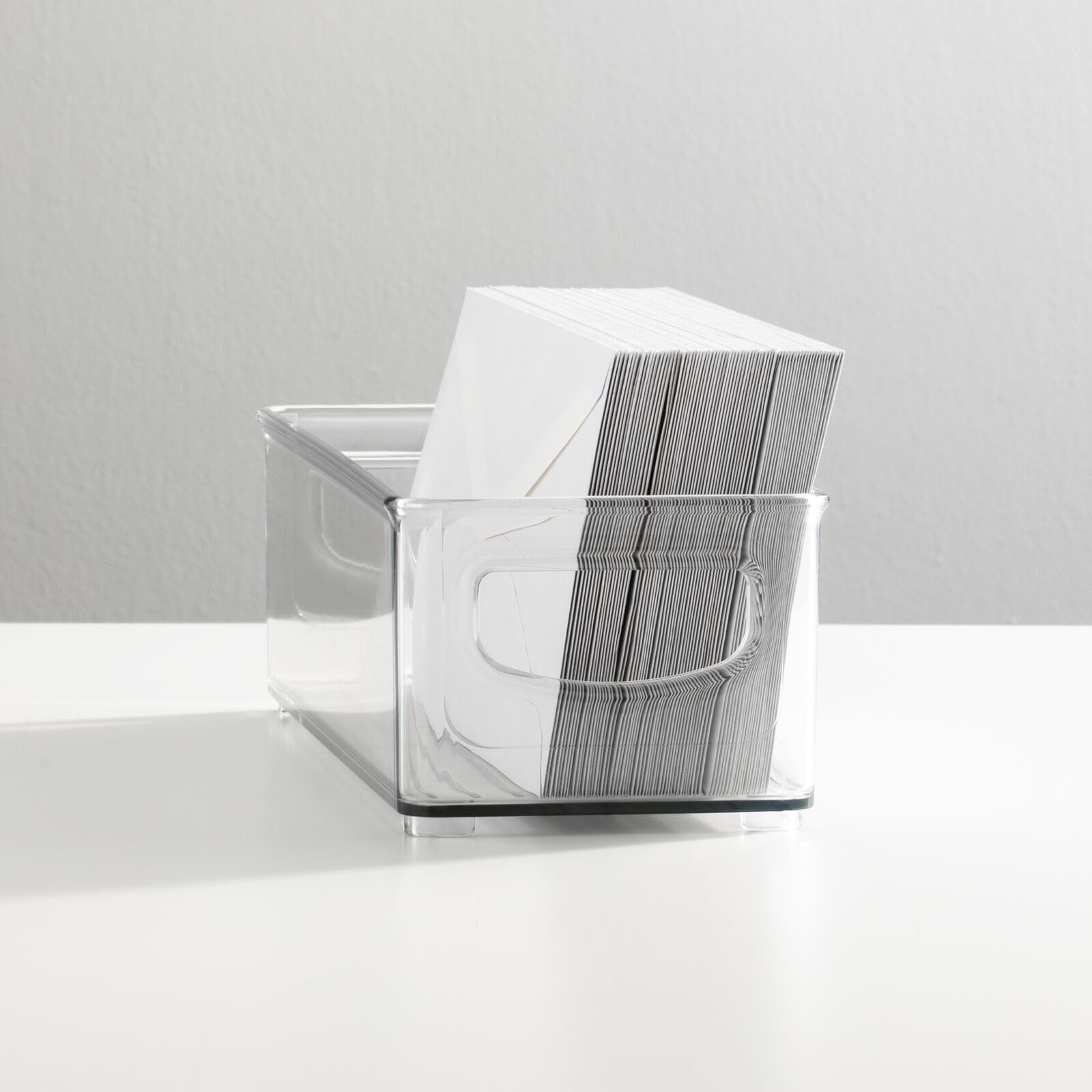 mDesign Small Plastic Storage Bins with Handles - 6 Pack Clear Organizer for Office Supplies, Pens, Pencils & Notes | Perfect for Filing Cabinets, Closet Shelves & Desk Drawers | Space-Saving Home & Office Organization Solution