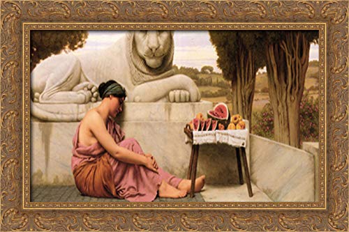 John William Godward 24x16 Gold Ornate Wood Framed Canvas Art - The Fruit Vendor - Vintage Oil Painting Reproduction for Living Room, Bedroom & Office Decor