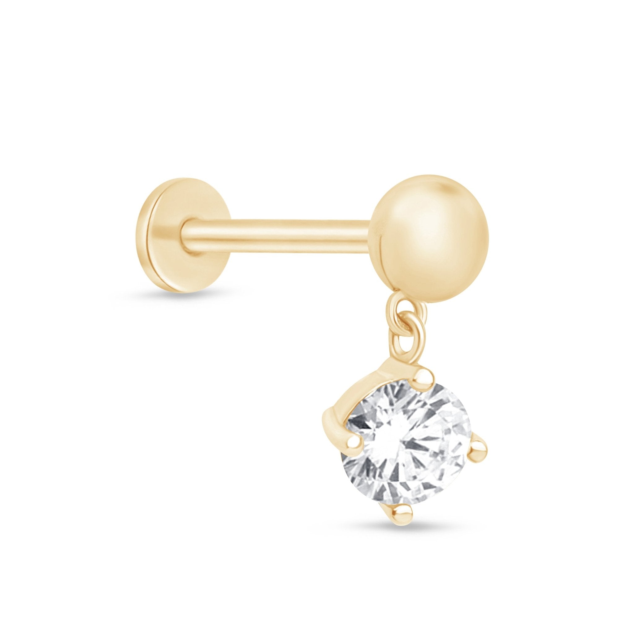 14K Solid Yellow Gold Solitaire Diamond Drop Stud Earrings - Flat Back Studs for Women, Perfect for Everyday Wear, Parties & Special Occasions