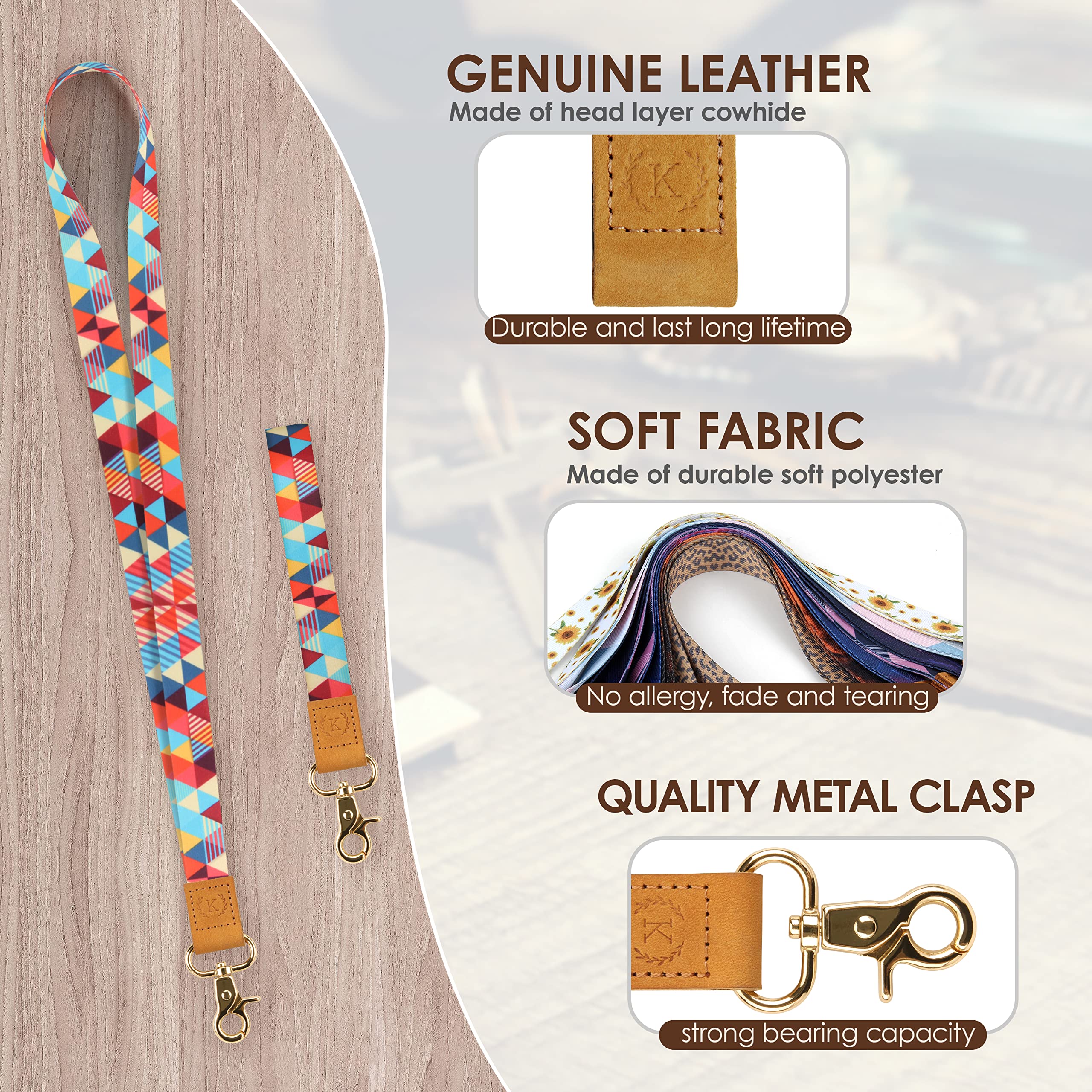 Stylish Lanyard for Keys & ID Badges - Soft Durable Polyester - for Work, Travel, Events