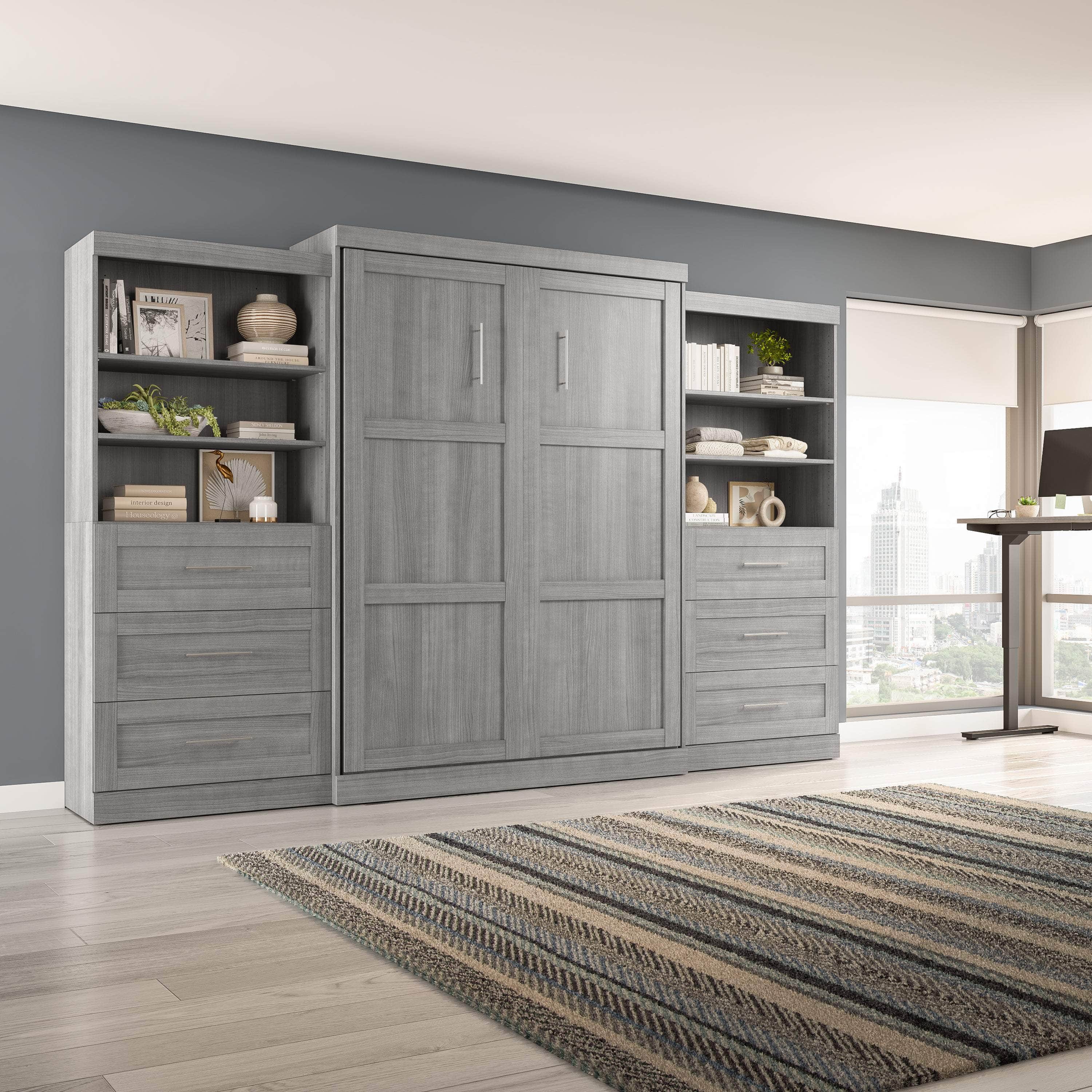 Pur Queen Murphy Wall Bed with 2 Storage Drawers - Space Saving Fold Down Bed (136 Inch) in 6 Colors | Perfect for Small Apartments, Guest Rooms & Home Offices
