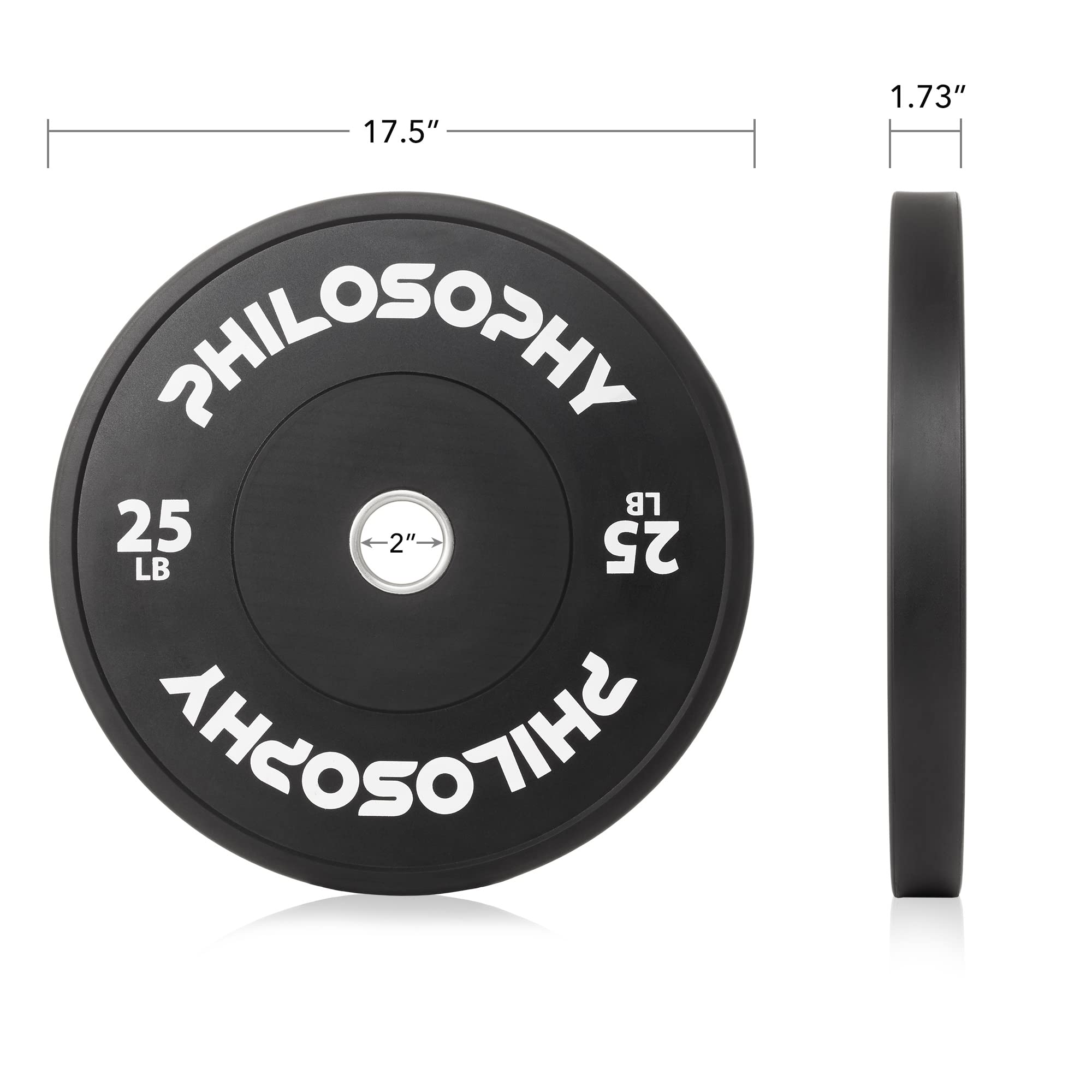 Olympic 2-Inch Rubber Bumper Plates - Set of 2 Black Gym Weight Plates for CrossFit, Powerlifting & Home Workouts