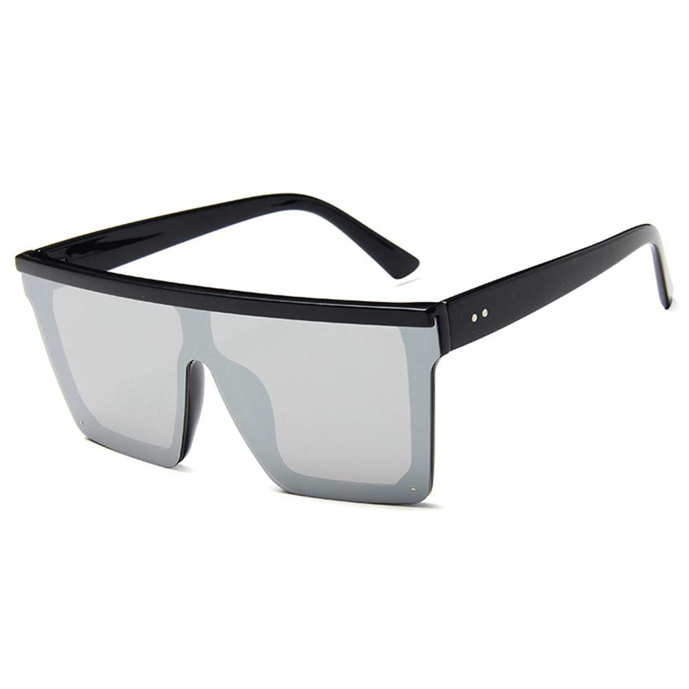 Trendy One Piece Rimless Shield Square Oversized Mirrored Sunglasses for Women & Men - 100% UV Protection - Fashionable Unisex Shades for Driving, Beach & Outdoor Activities