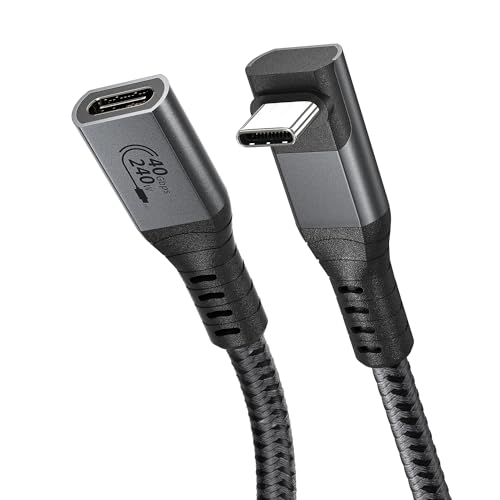 XAOSUN 1.64ft USB C Extension Cable - 240W PD3.1 Charging & 40Gbps Thunderbolt 4 Compatible - 90 Degree Right Angle USB Type-C Extender for MacBook, iPad, eGPU, Dock, Hub, Monitor with 8K Display Support - Perfect for Home Office, Gaming Setup and Multi-Screen Workstations