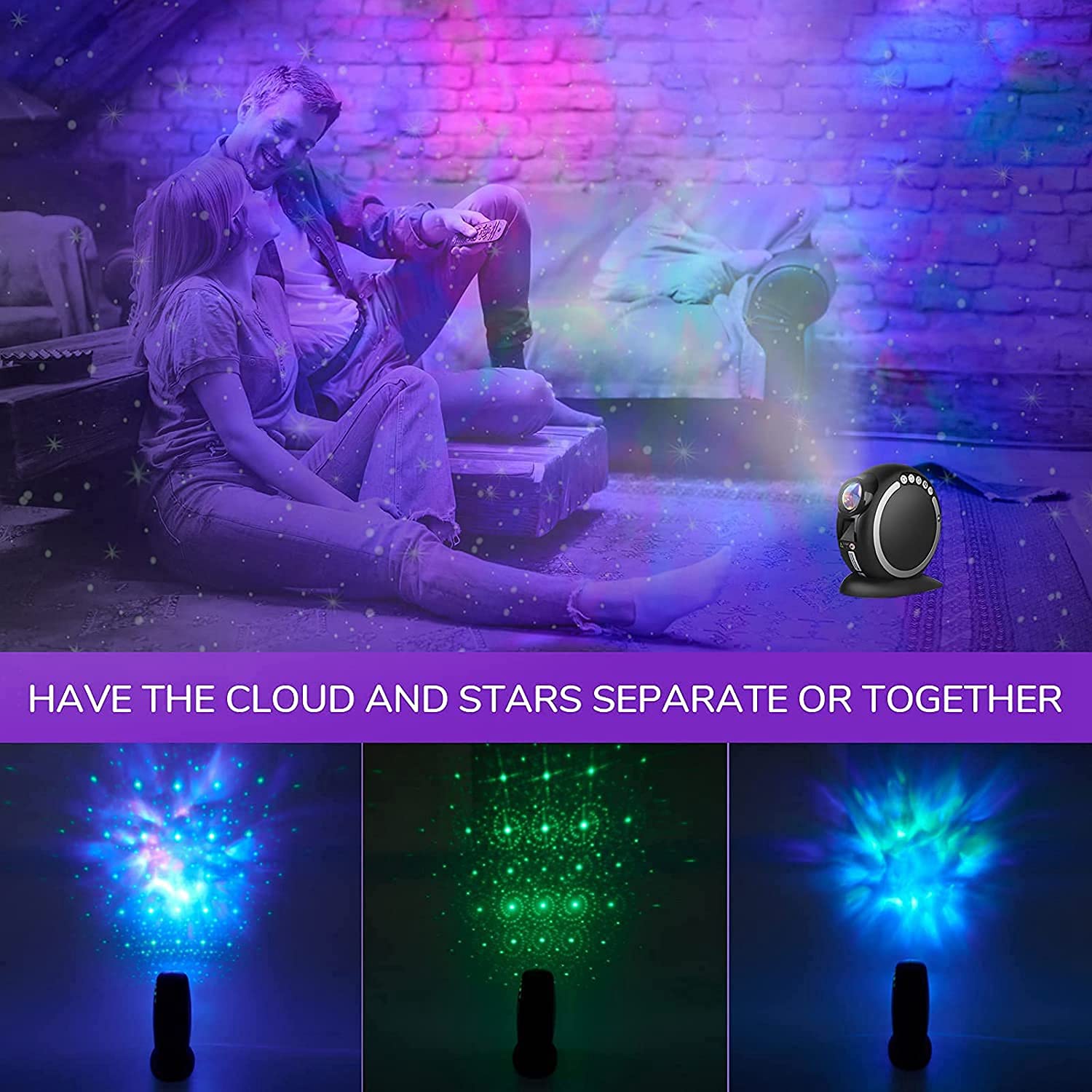 Bakemoro LED Galaxy Projector Light - Starry Night Projector with 2400mAh Battery, Timer, Remote Control & Bluetooth for Bedroom, Party, and Relaxation