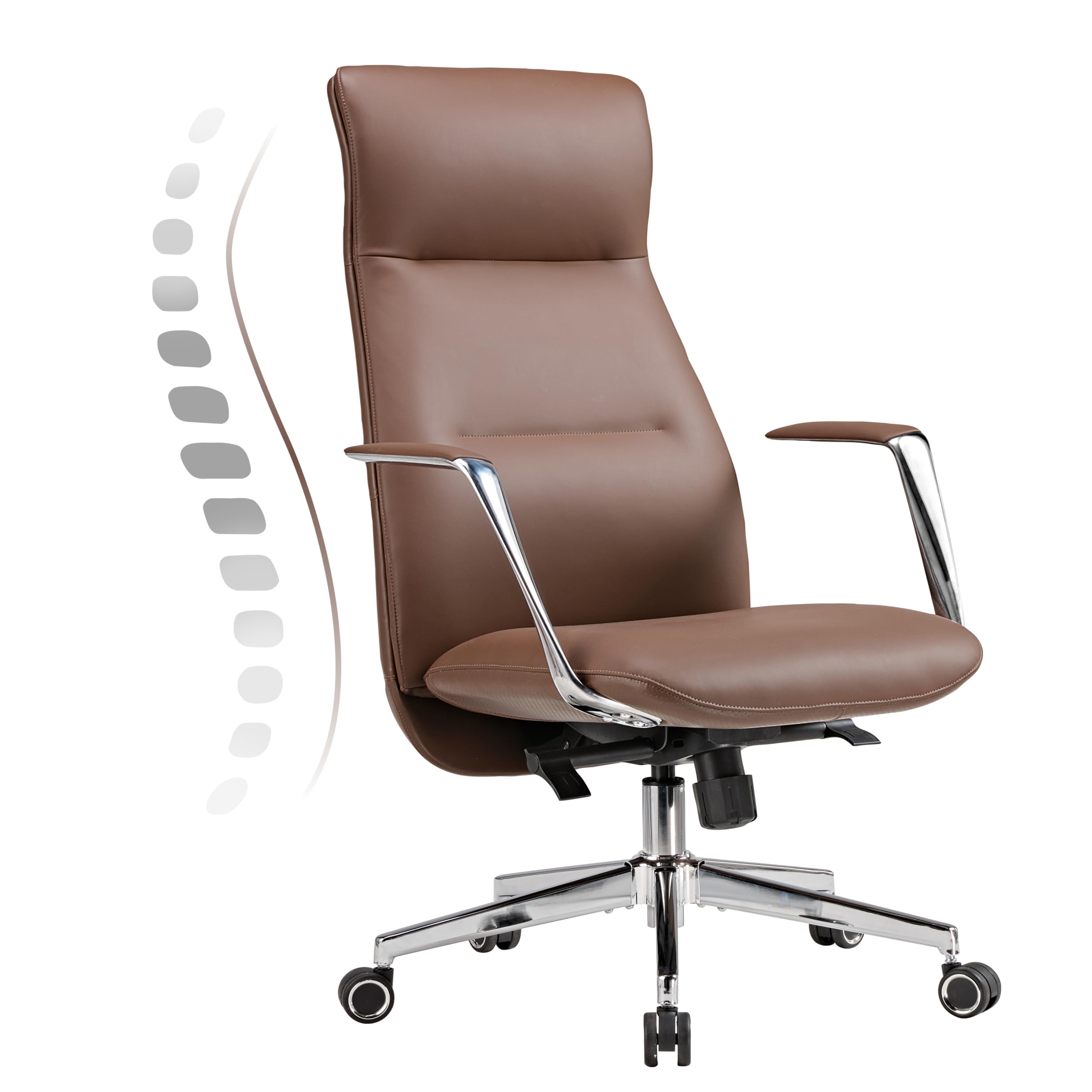 Premium High Back Executive Office Chair - Brown Genuine Leather Ergonomic Desk Chair for Adults, Big & Tall with 360° Swivel & Smooth-Rolling Wheels - Perfect for Home Office, Conference Rooms & Corporate Workspaces