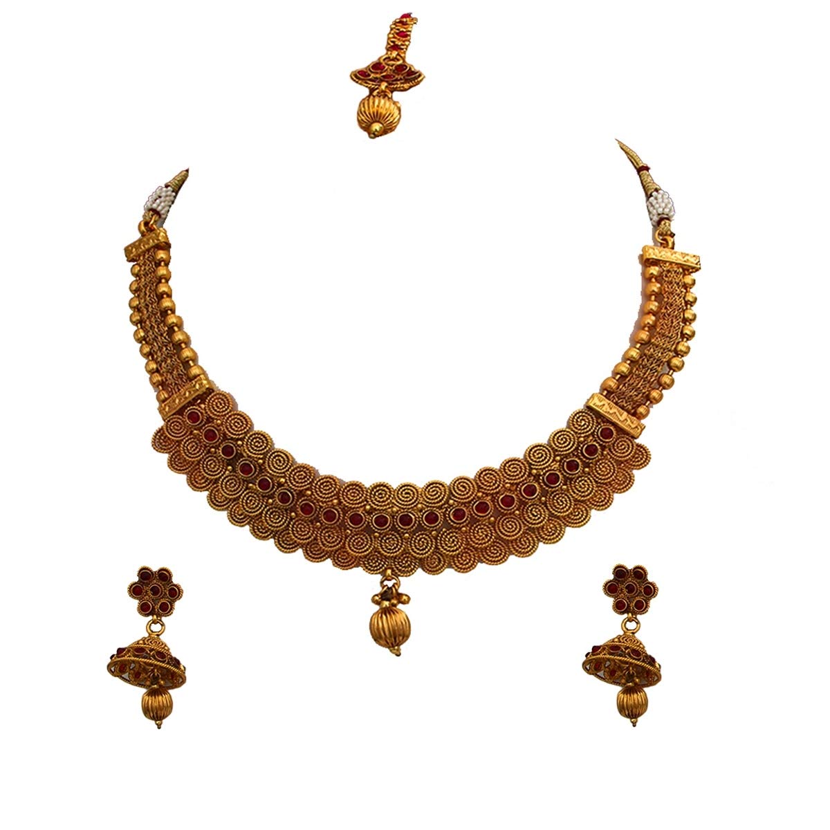18K Gold Plated Handmade Beaded Wedding Necklace & Earrings Set - Traditional Bridal Jewelry for Women & Girls | Perfect for Weddings, Anniversaries & Special Occasions