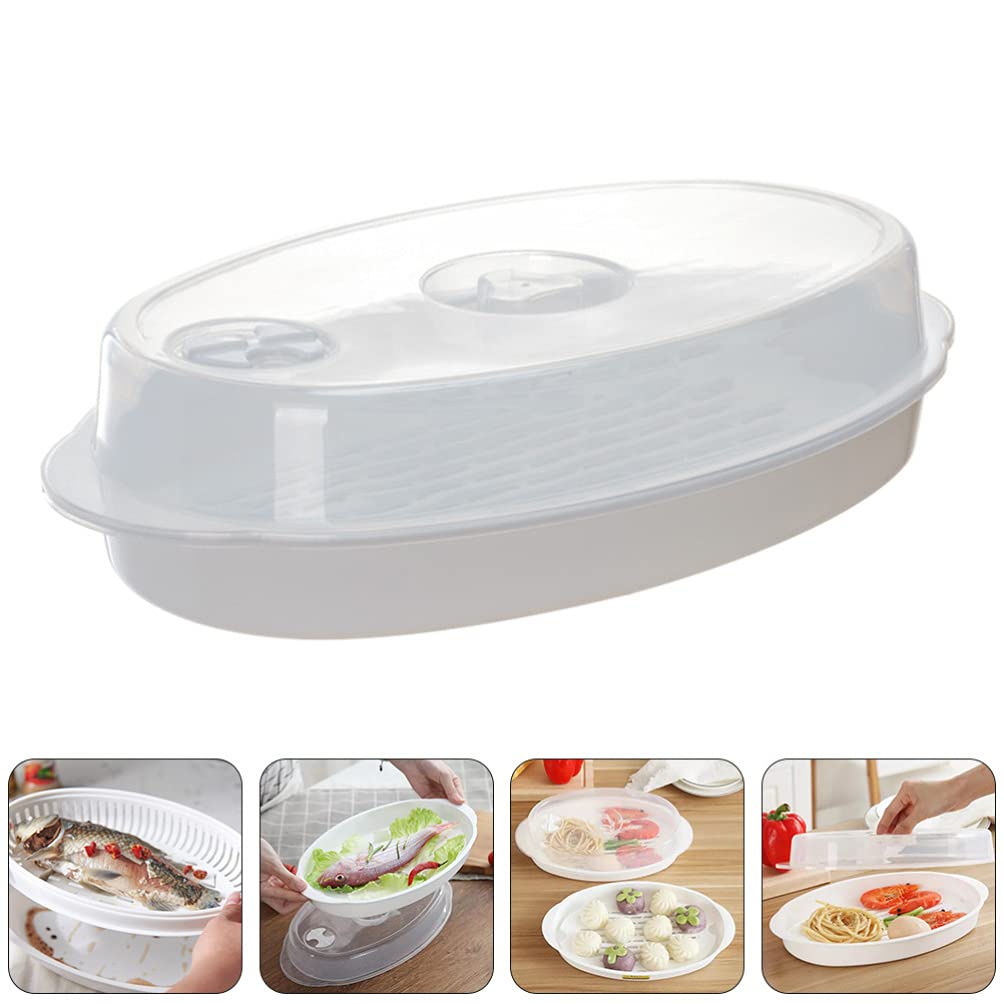 DOITOOL 1-Piece Pasta Steamer Pot with Lid - Microwave Safe Food Steamer Basket for Vegetables, Fish, Seafood & Eggs - BPA-Free White PP Kitchen Gadget for Healthy Cooking & Meal Prep
