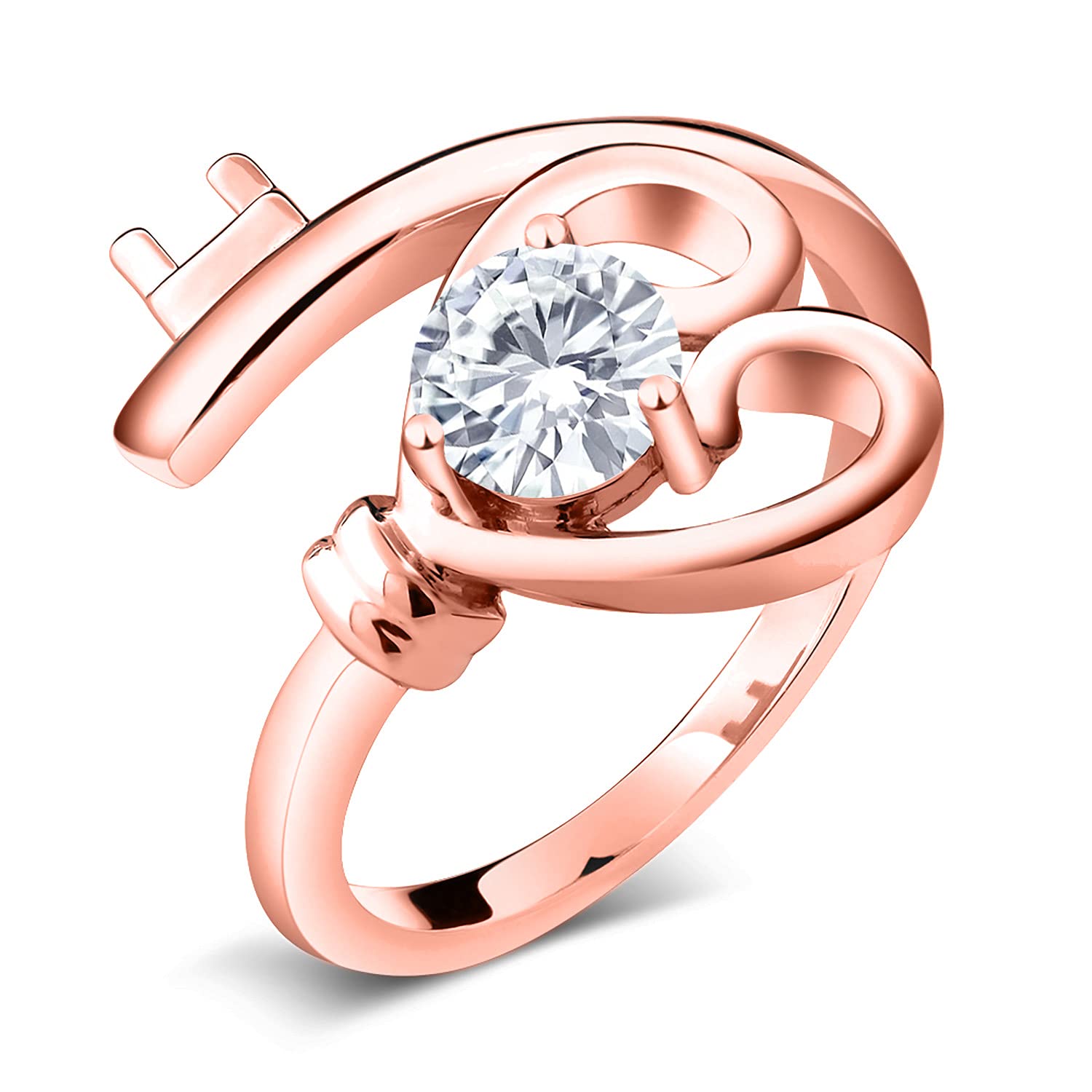 18K Rose Gold Plated Silver Solitaire Heart Key Ring Set with 0.50cttw Moissanite - Forever Classic Round Cut Jewelry Gift for Women, Perfect for Anniversary, Valentine's Day & Special Occasions