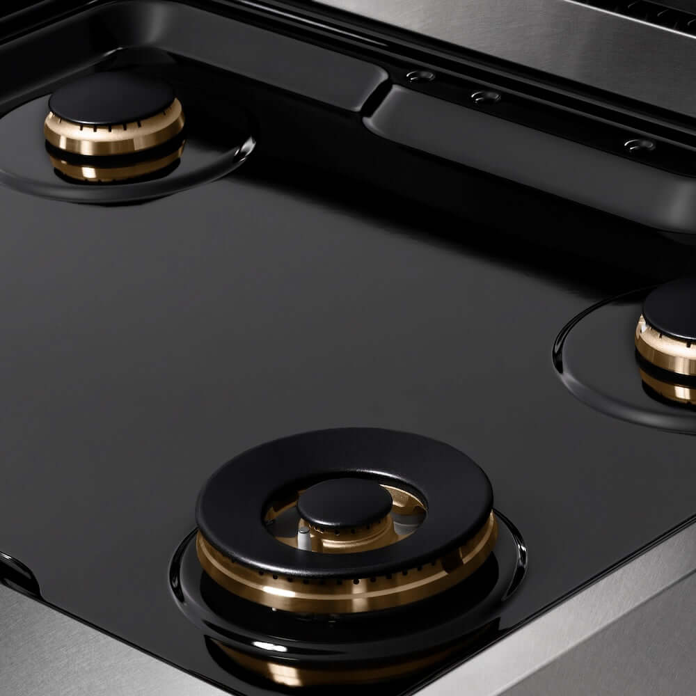 ZLINE Autograph Edition 30-inch 4-Burner Gas Rangetop with Porcelain Cooktop - Satin Stainless Steel & Polished Gold Accents (SRTSZ 30 G) | Professional Kitchen Stove for Home Chefs & Cooking Enthusiasts