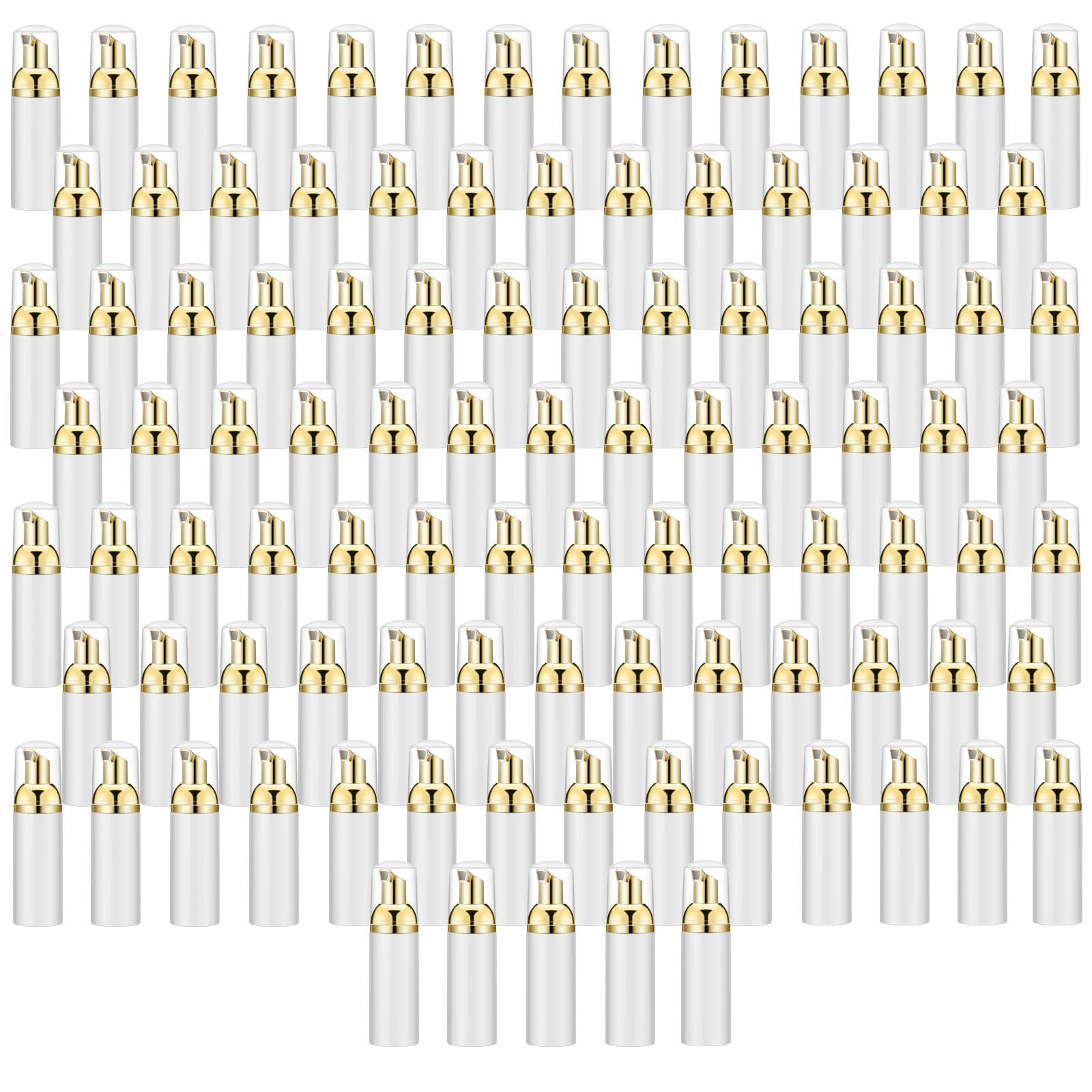 100PCS White Foam Bottles with Gold Pump - 2oz Empty Travel Foaming Dispensers for Hand Soap & Lash Shampoo | Perfect for Home, Salon, and Travel Use