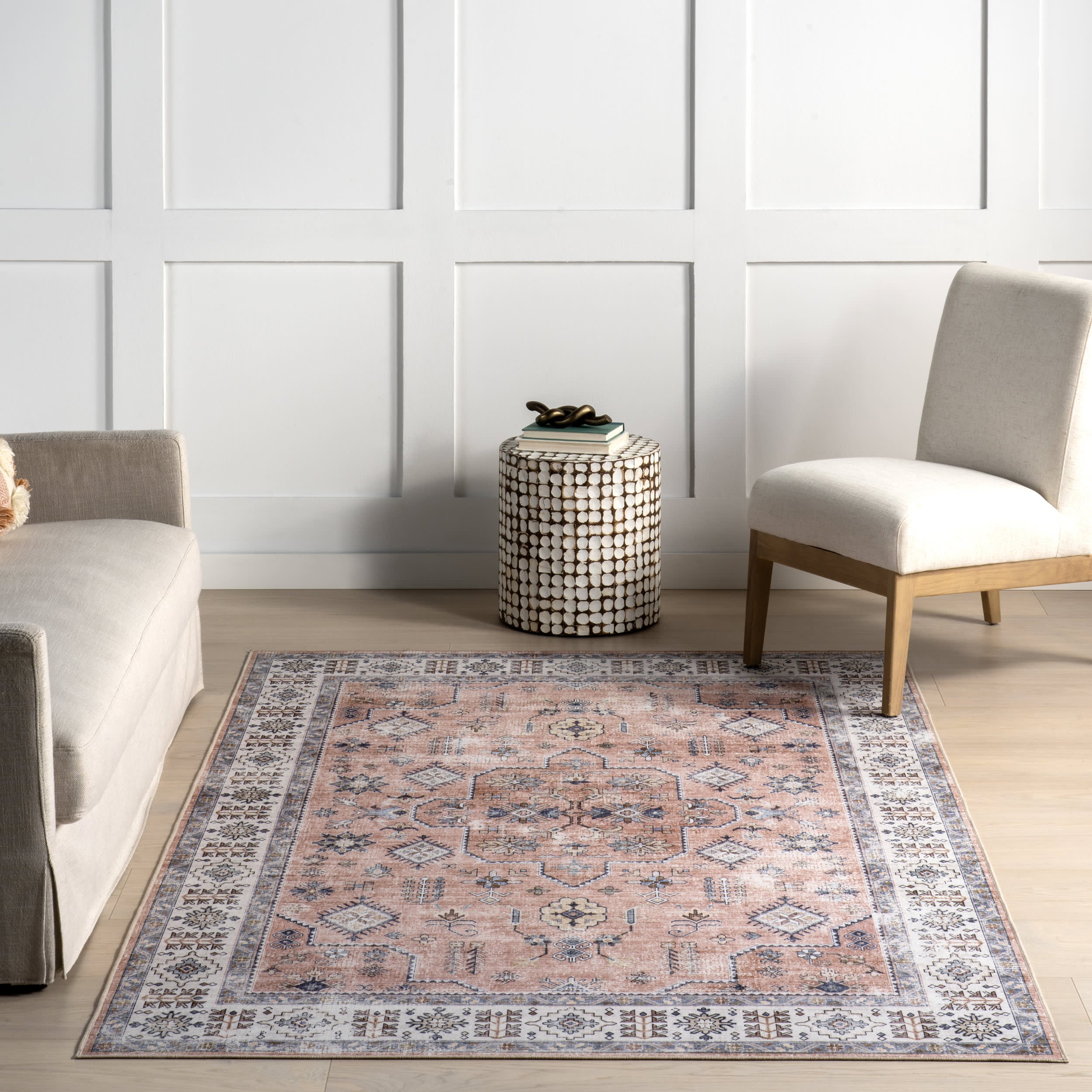 Darla Medallion Washable Rug in Peach | Soft & Stylish Non-Slip Area Rug for Living Room, Bedroom, Nursery | Perfect for Home Decor & High Traffic Areas