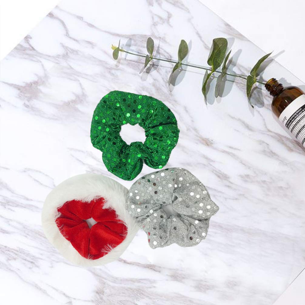 ABOOFAN Christmas Sequins Scrunchies Hair Ties - Soft Elastic Hair Bands for Women & Girls (3 Pack) - Festive Ponytail Holders for Holiday Parties & Gifts