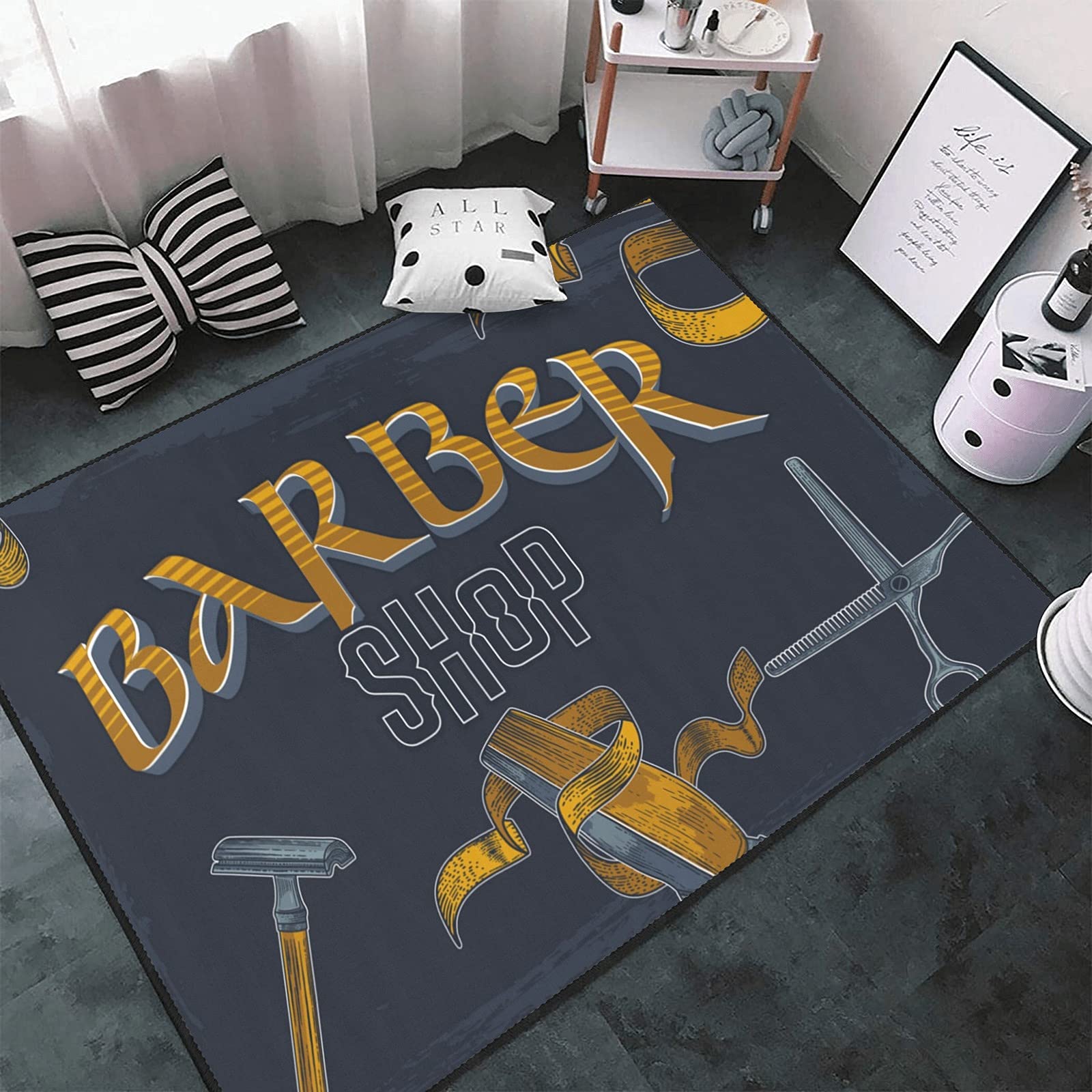 Barber Shop Custom Carpet - 5.2'x7.5' Non-Slip Area Rug for Indoor/Outdoor Use, Yoga Mat & Kids Play Mat - Perfect for Salon Entryway, Home Gym & Playroom Decor