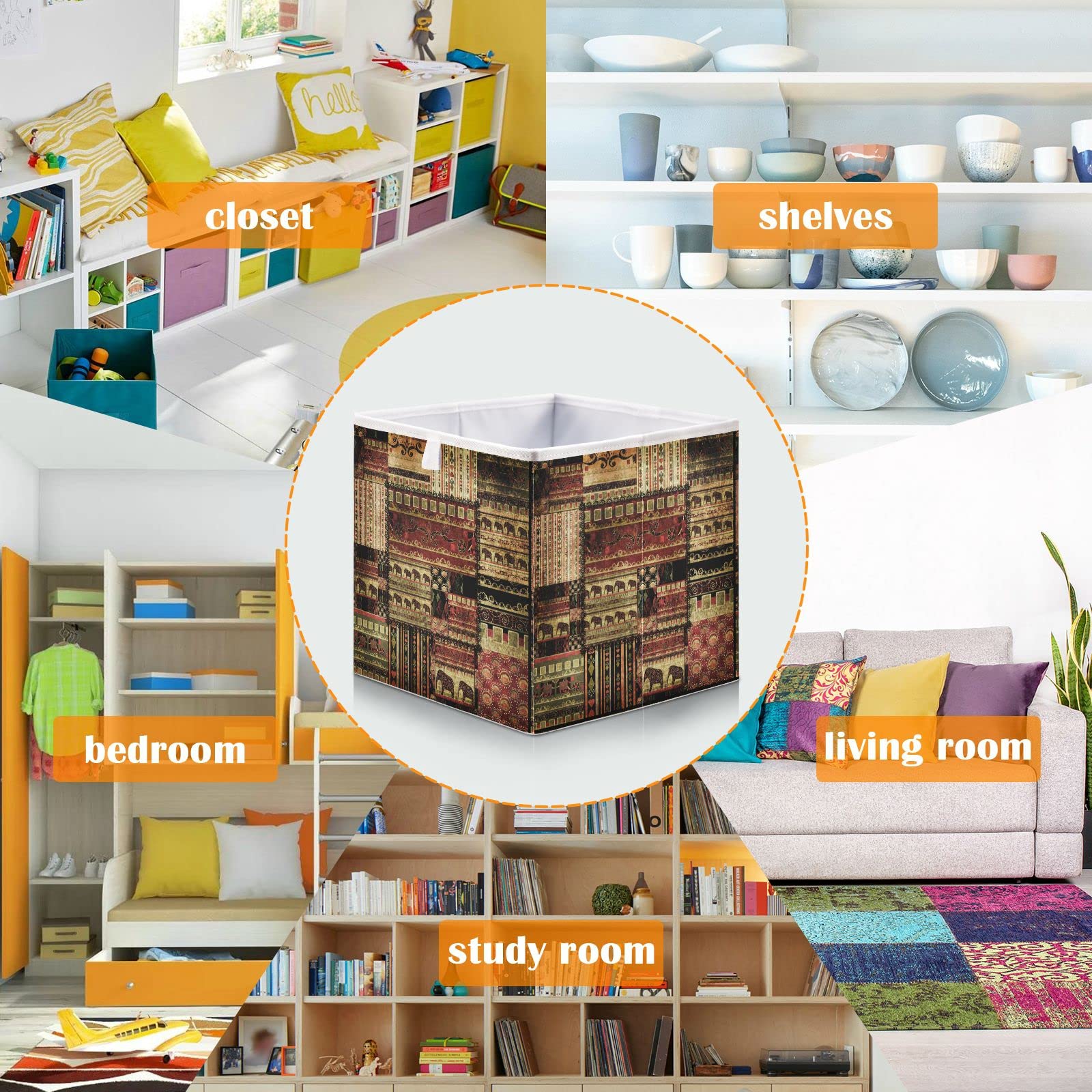 DOMIKING African Pattern Storage Bins - Foldable Fabric Storage Baskets with Sturdy Handle for Closet, Shelves & Bedroom Organization (11 Inch) - Perfect for Home, Office & Kids Room Storage Solutions