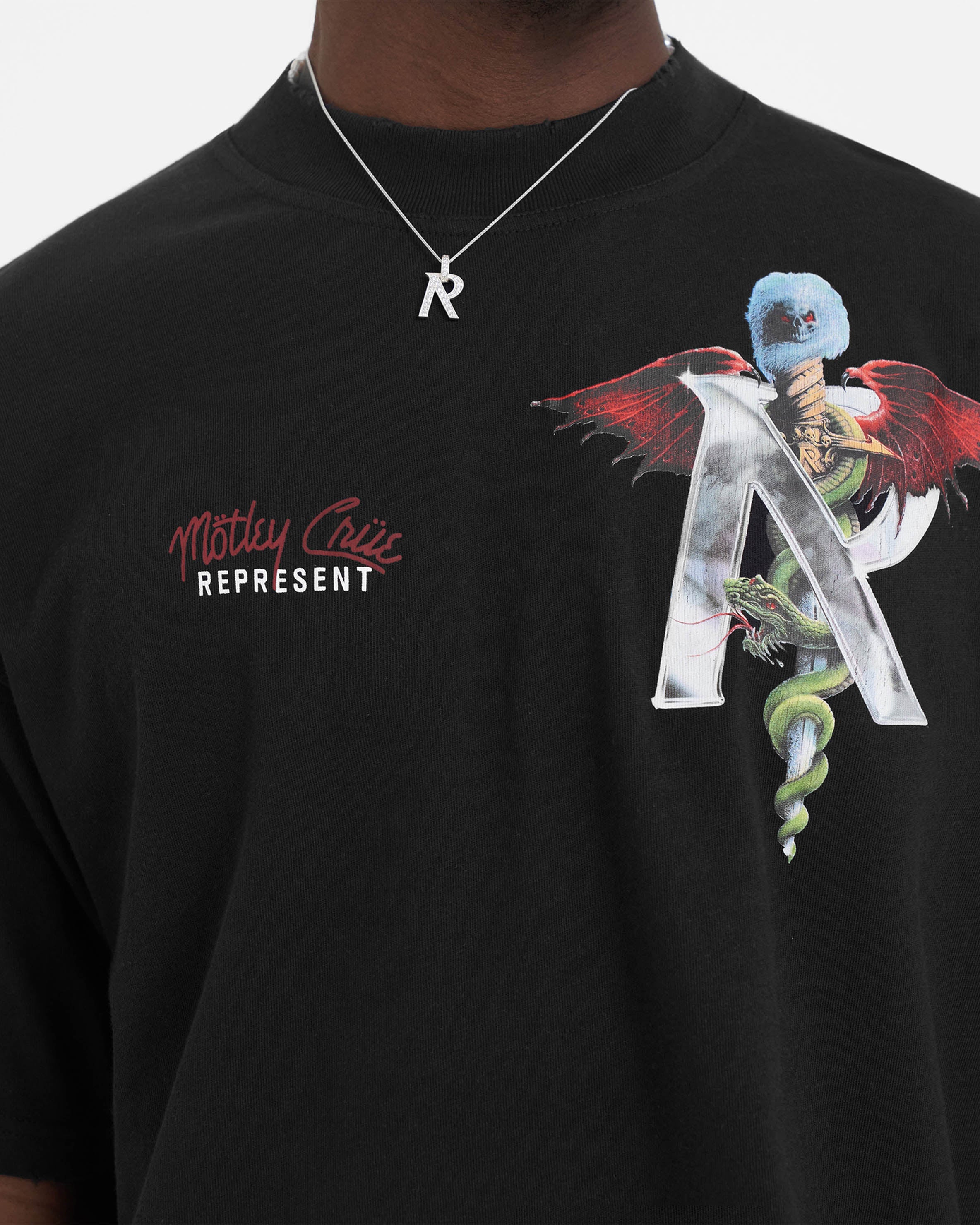 Represent x Mötley Crüe™️ Initial Graphic T-Shirt - Off Black - Vintage Band Tee for Concerts & Casual Wear