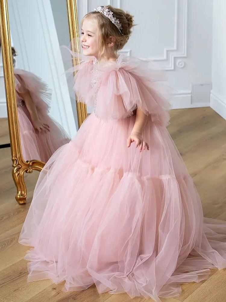 3D Sequin Floral Knee-Length Flower Girl Dress for Weddings, Pageants & Special Occasions – Elegant & Comfortable for Kids