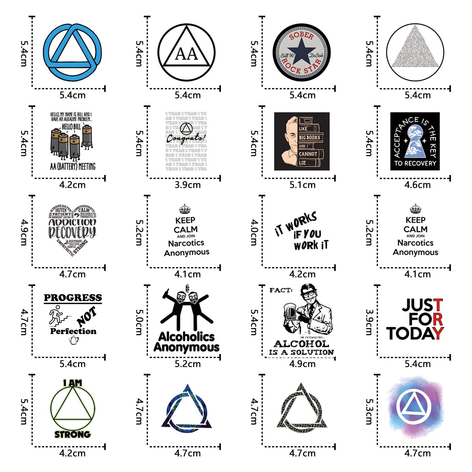 62Pcs Alcoholics Anonymous AA Stickers Pack - Aesthetic Vinyl Waterproof Decals for Water Bottles, Laptops, Phones, Skateboards | Perfect for Scrapbooking, Bumper Decor & Party Supplies | Great Gift for Teens & Adults | Motivational Recovery Stickers for AA Members & Supporters