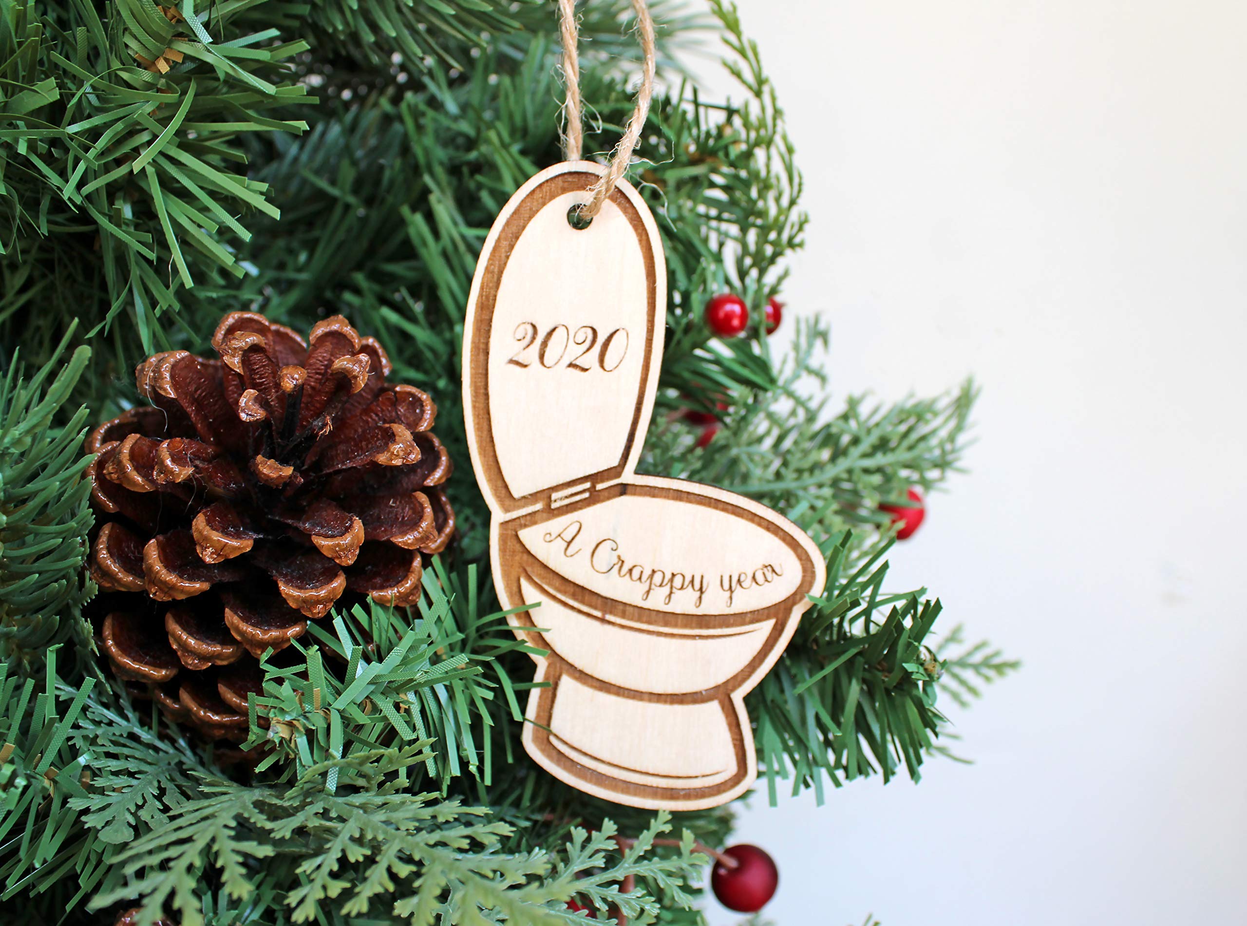 Personalized 2020 A Crappy Year Christmas Ornament - Laser Cut Wood Engraved Toilet Decor for Holiday Tree & Funny Gift