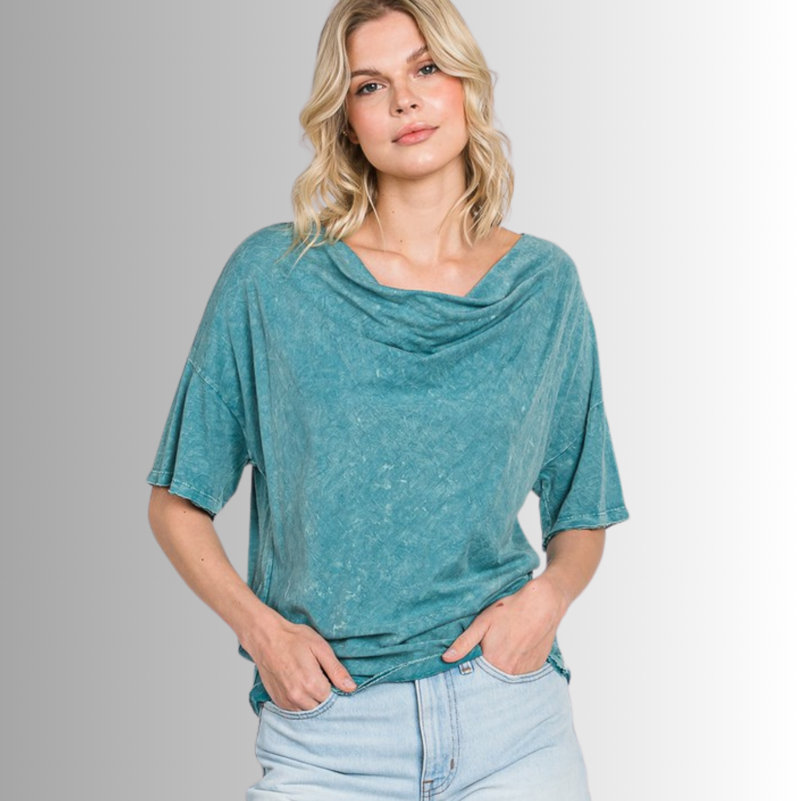 Julianne Cotton Cowl Neck Slub Tee - Women's Casual Short Sleeve T-Shirt for Everyday Wear & Layering
