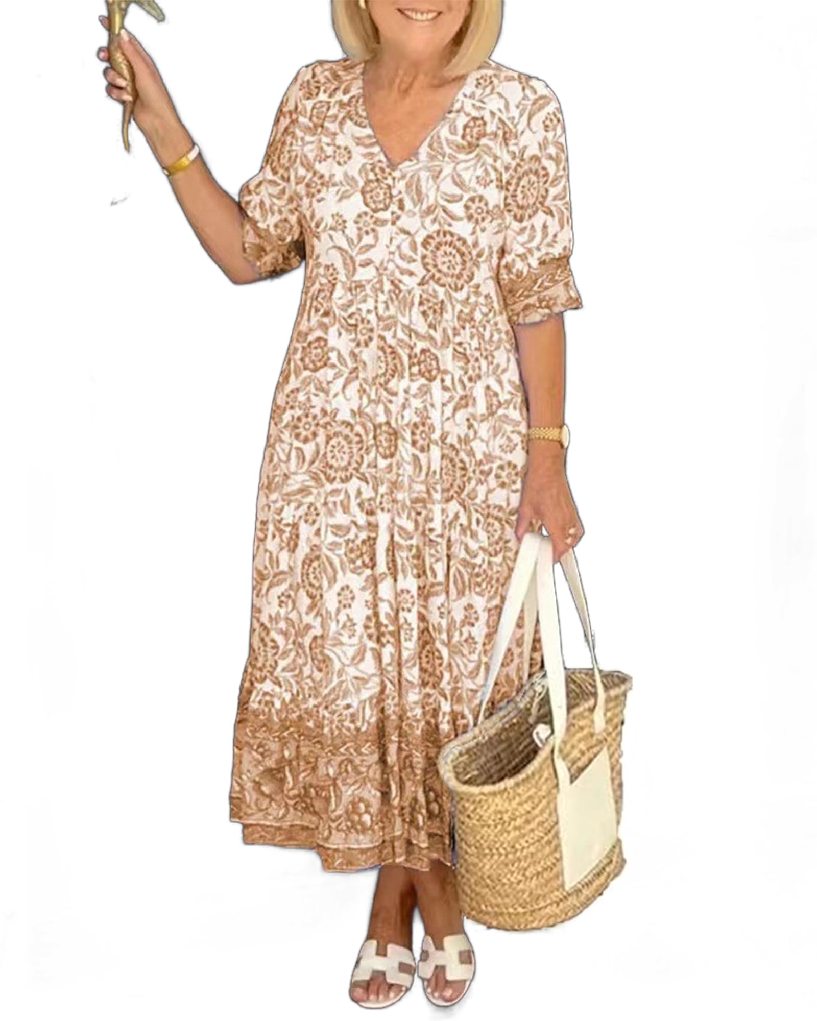 Boho Summer Floral Maxi Dress for Women - Casual Short Sleeve Beach Dress 2024 | Perfect for Vacations, Music Festivals & Summer Outings