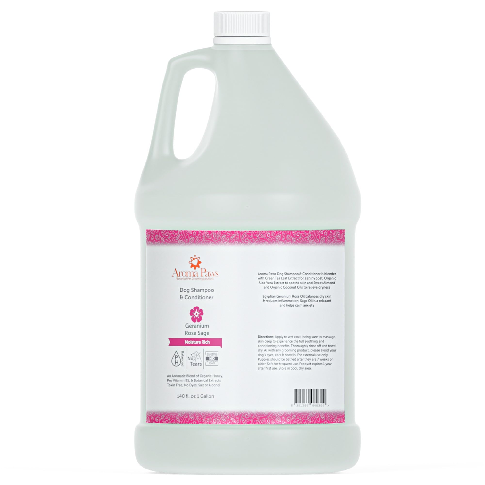 Gentle Tearless Dog Shampoo & Conditioner - Moisturizing Geranium Sage Scent for Dogs & Puppies - Cleansing, Grooming & Conditioning Pet Care - 1 Gallon - Perfect for Bath Time & Professional Grooming