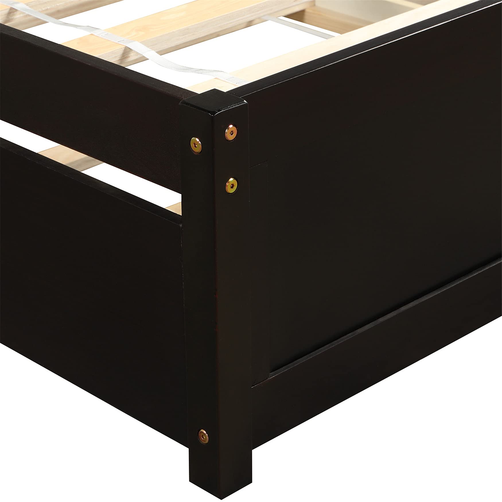 Solid Wood Twin Platform Bed Frame with Headboard & Trundle - Espresso Finish | Space-Saving Bedroom Furniture for Kids, Teens & Guest Rooms