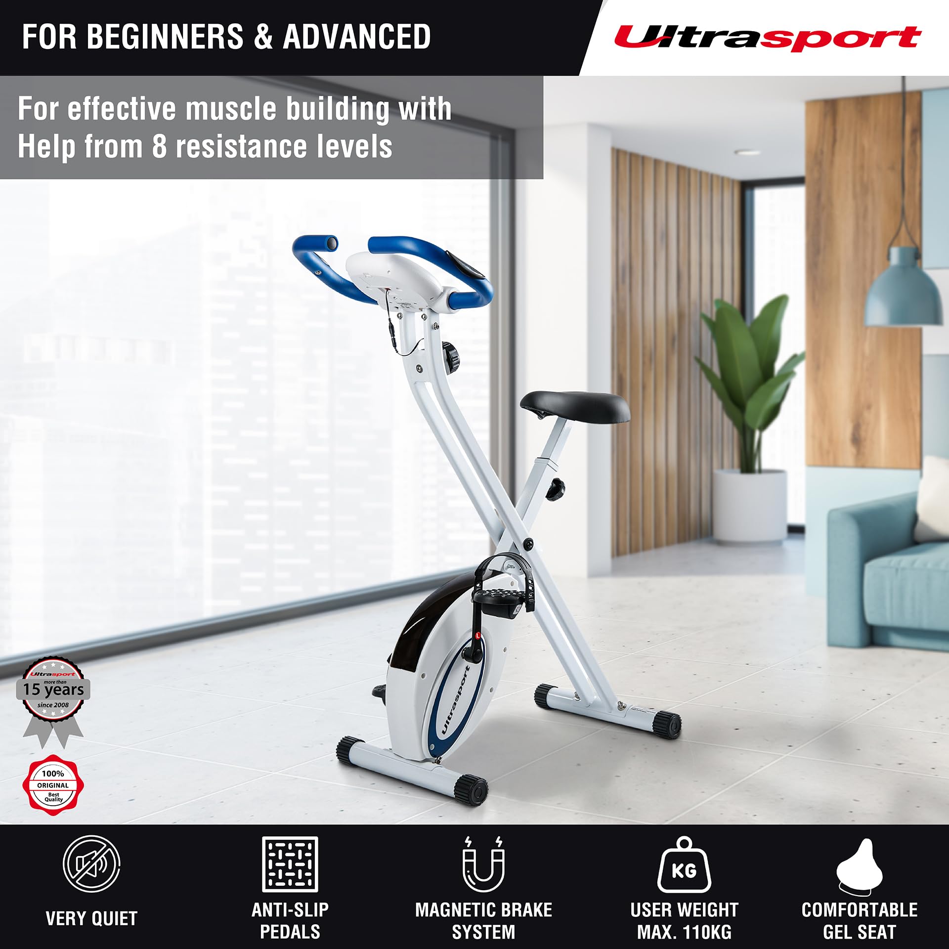 F-Bike Indoor Cycling Bike - Foldable Exercise Bike with LCD Display & Hand Pulse Sensors - Adjustable Resistance Levels - Easy Assembly - Perfect for Home Gym, Cardio Workouts & Senior Fitness