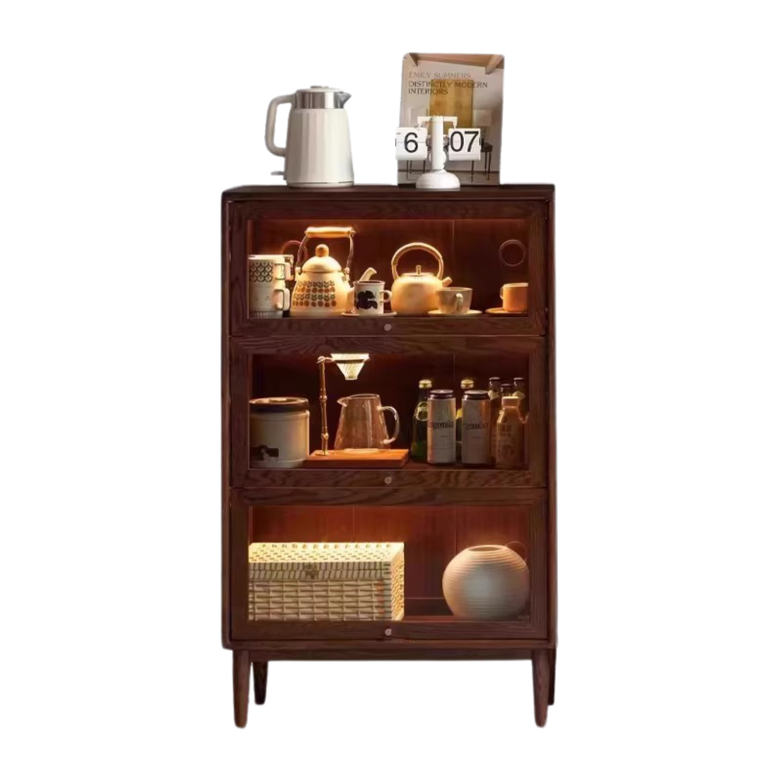 29.5x12.6x47.2 inch / 75x32x120 сm / Rich Dark Walnut color / Black Walnut Glass door bookcase