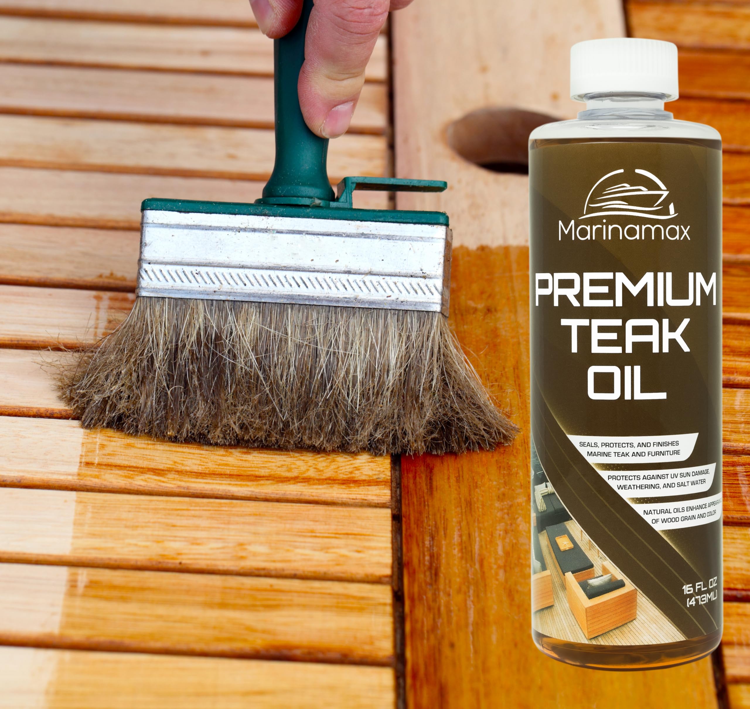 Premium Teak Oil 16 Oz - Natural Wood Finish, Protector & Sealer for Indoor/Outdoor Furniture | Restores & Protects Teak Wood on Boats, Decks, Patio Furniture | Ideal for Marine, Outdoor & Home Use