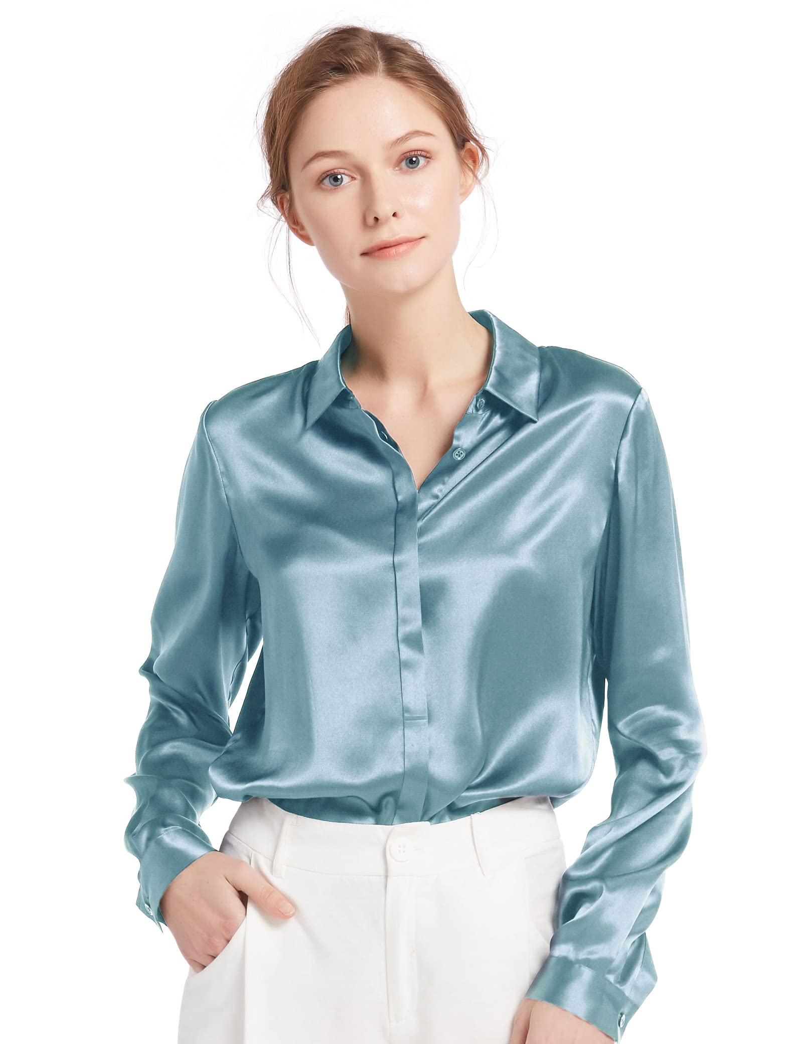 LilySilk 100% Pure Silk Blouse for Women - Long Sleeve Soft Smooth Tops for Work, Office & Special Occasions