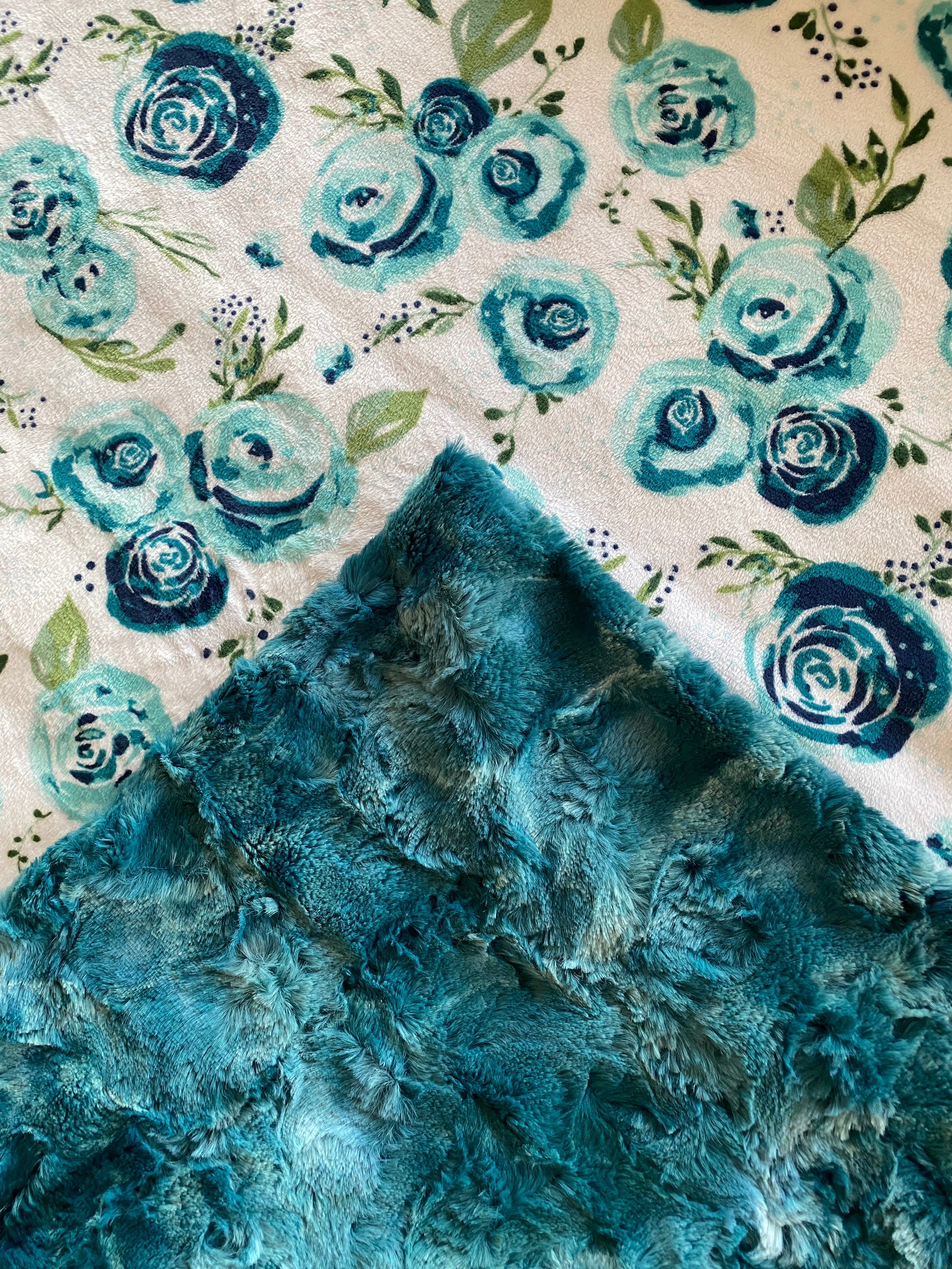 Rose Mallard Teal Galaxy Minky Blanket 59x63 - Soft Cozy Throw for Bed, Couch & Nursery - Perfect for Gifts, Home Decor & Baby Shower