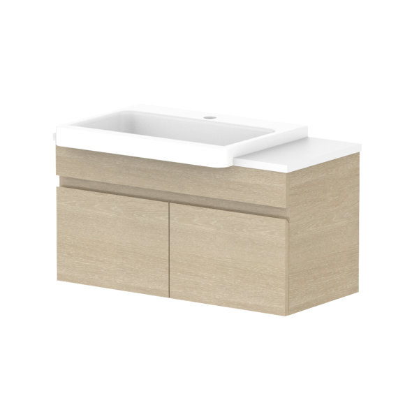 ADP Glacier Pro Semi Recessed All Door Slim Vanity with Solid Surface Top - Modern Bathroom Sink Cabinet for Small Spaces, Perfect for Apartments and Powder Rooms